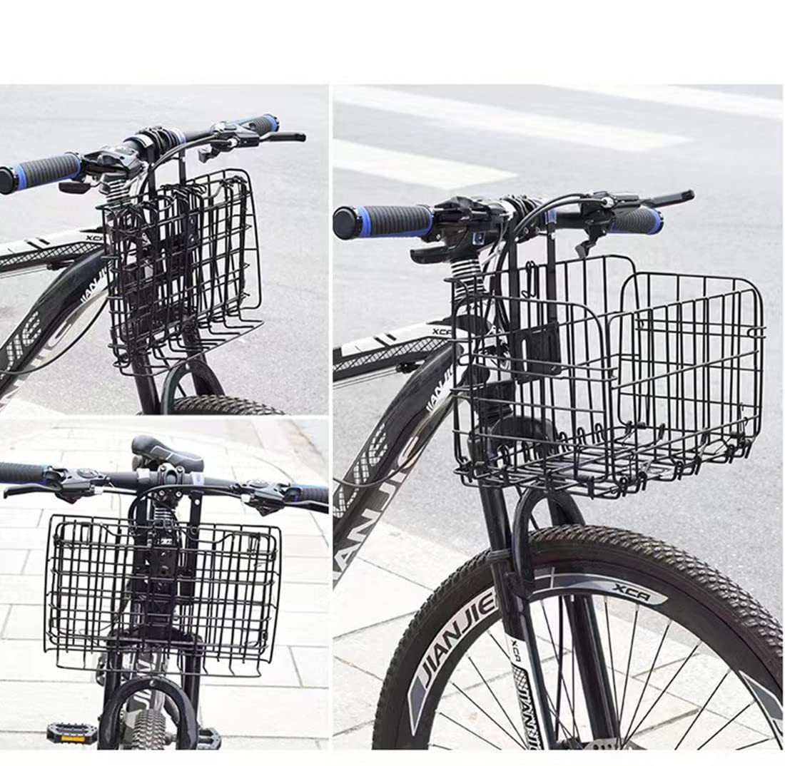 Foldable Metal Bike Basket - Front Handlebar & Rear Seat Frame Hanging Storage Basket with Detachable Bag | Perfect for Shopping, Commuting, Mountain Bikes & Outdoor Cycling Accessories | Great for Groceries, Picnics & Daily Rides