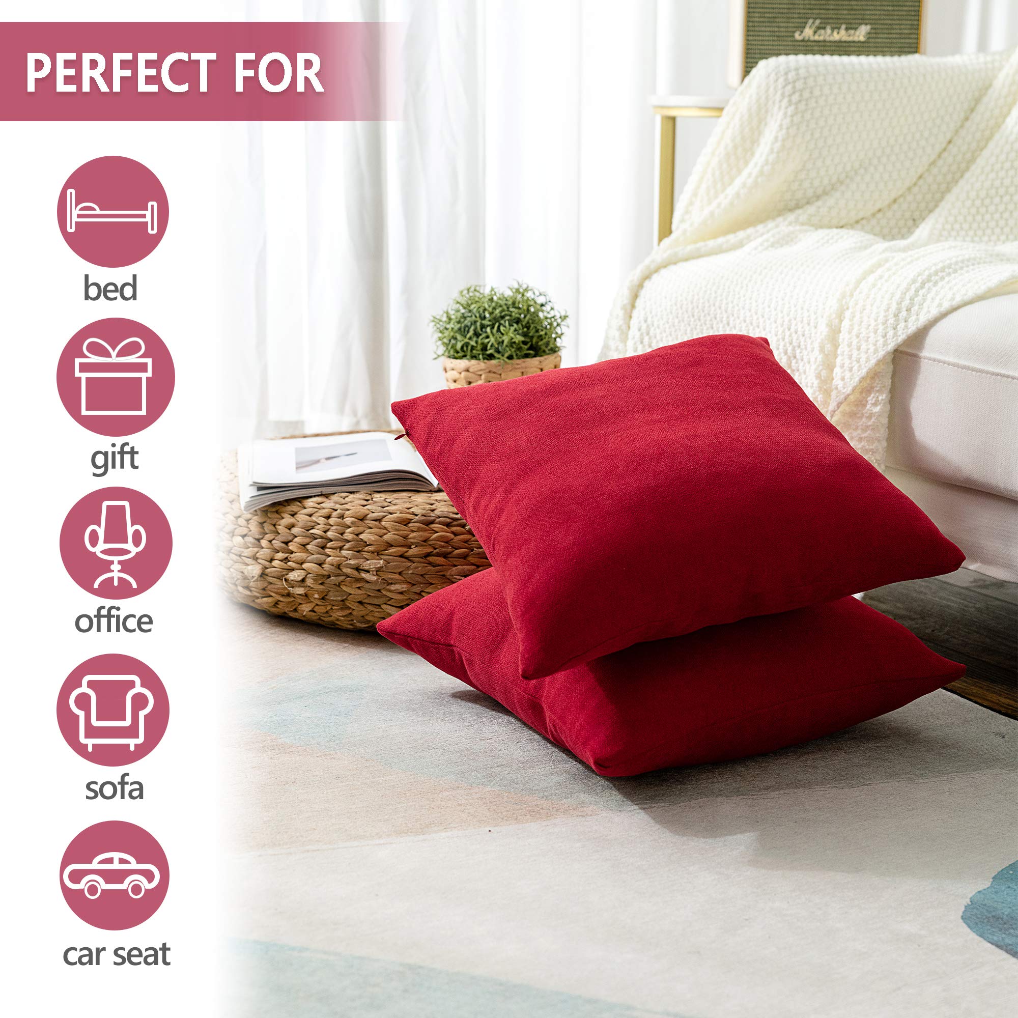 Stellhome Red Christmas Throw Pillow Covers 18x18 Inch - Soft Square Cushion Covers for Sofa, Bed, Bench - Holiday Home Decor (Pack of 2) - Perfect for Living Room, Bedroom & Seasonal Festive Decorations
