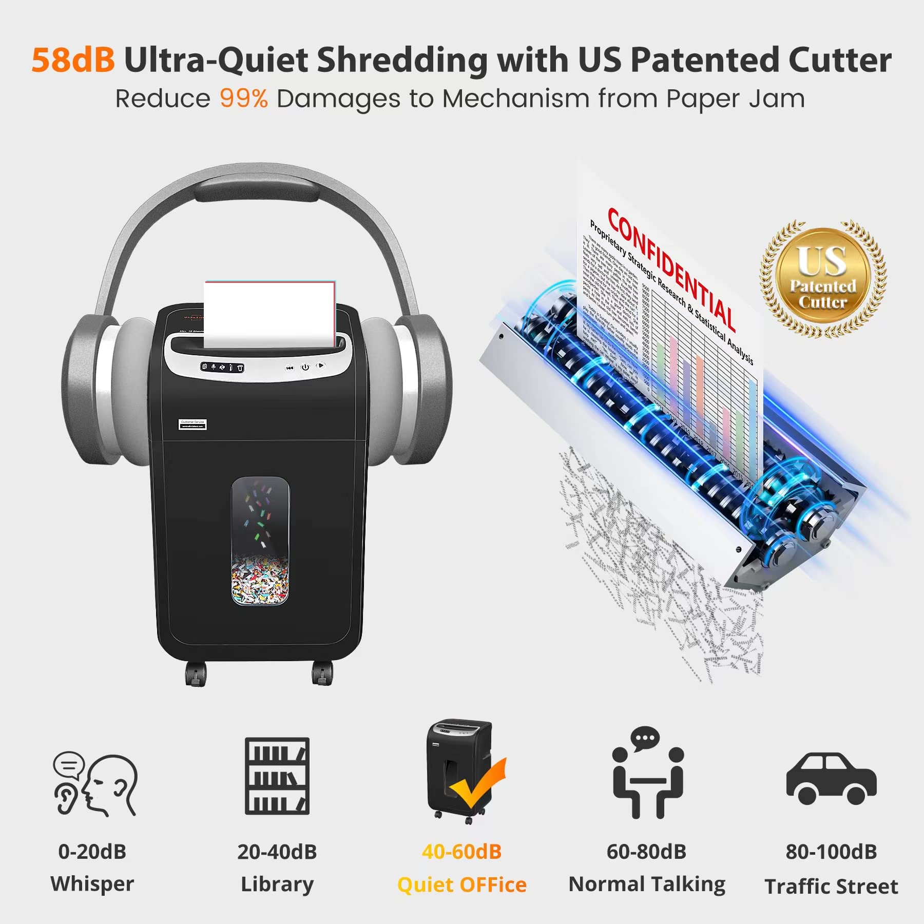 VidaTeco 18-Sheet Heavy Duty Micro Cut Paper Shredder for Home Office - US Patented Cutter, Shreds CD/Credit Cards, 7.9-Gal Extra Large Bin, 60 Min Run Time, Auto Jam Proof (ETL Certified) - Perfect for Document Security & Small Business Use