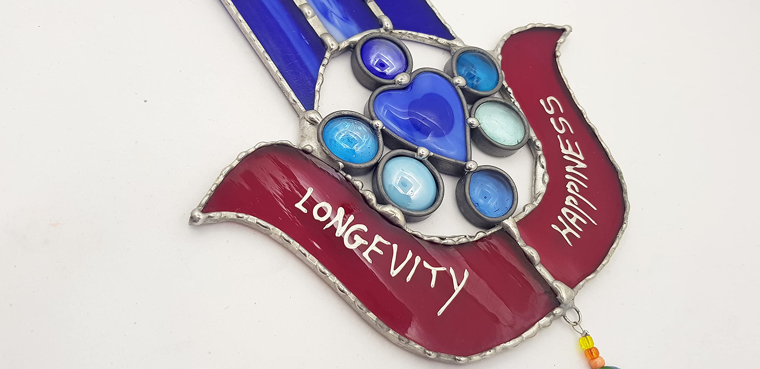 Beautiful Hamsa With 5 Blessings Stained Glass Wall Art - Spiritual Home Decor, Good Luck Gift for Jewish Holidays, Housewarming & Protection - Perfect for Living Room, Bedroom or Office Decor