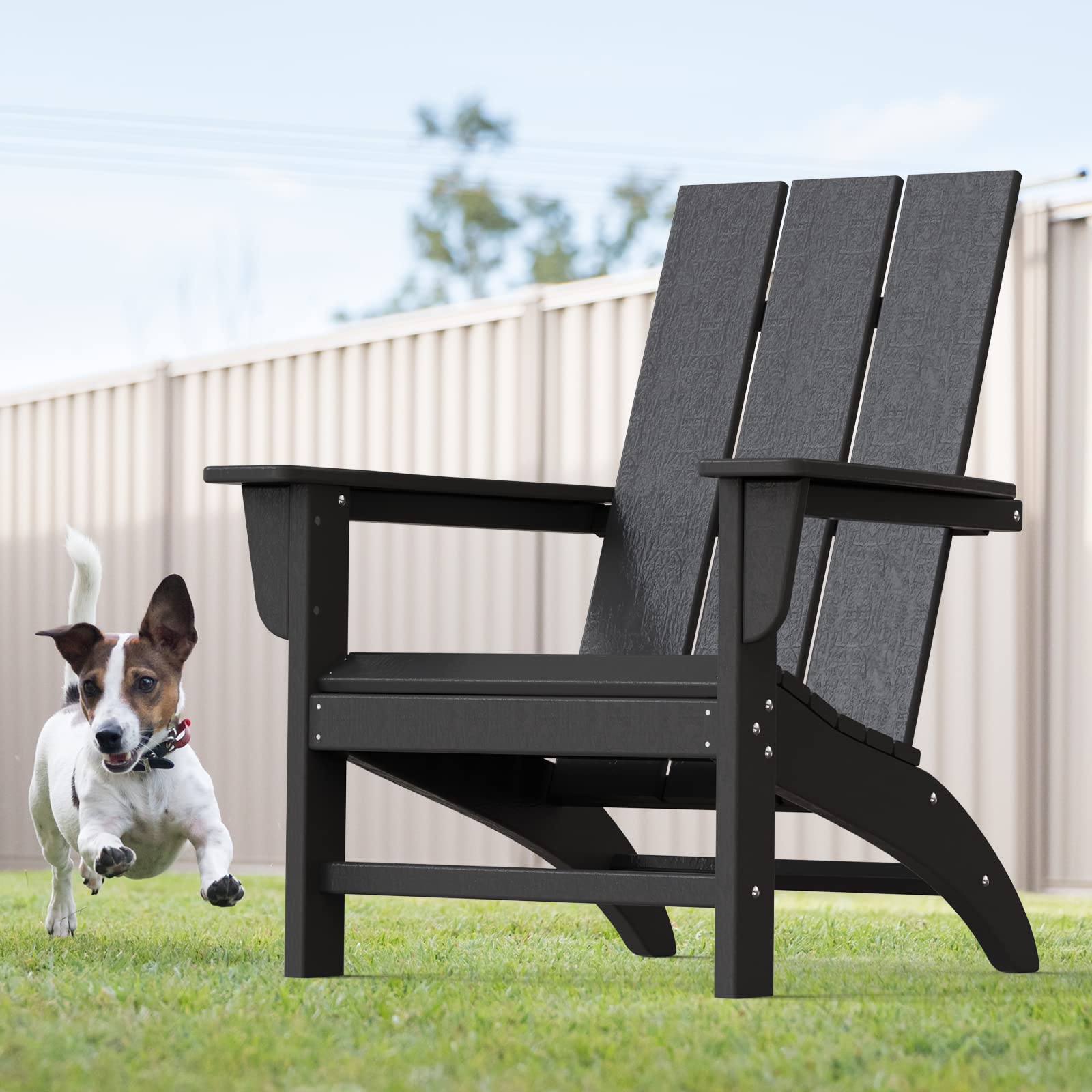 Premium Poly Lumber Adirondack Chair - Weather-Resistant Pre-Assembled Outdoor Patio Furniture for Poolside, Deck, Backyard & Garden - Perfect for Relaxing by the Fire Pit (Black, Wood Texture)