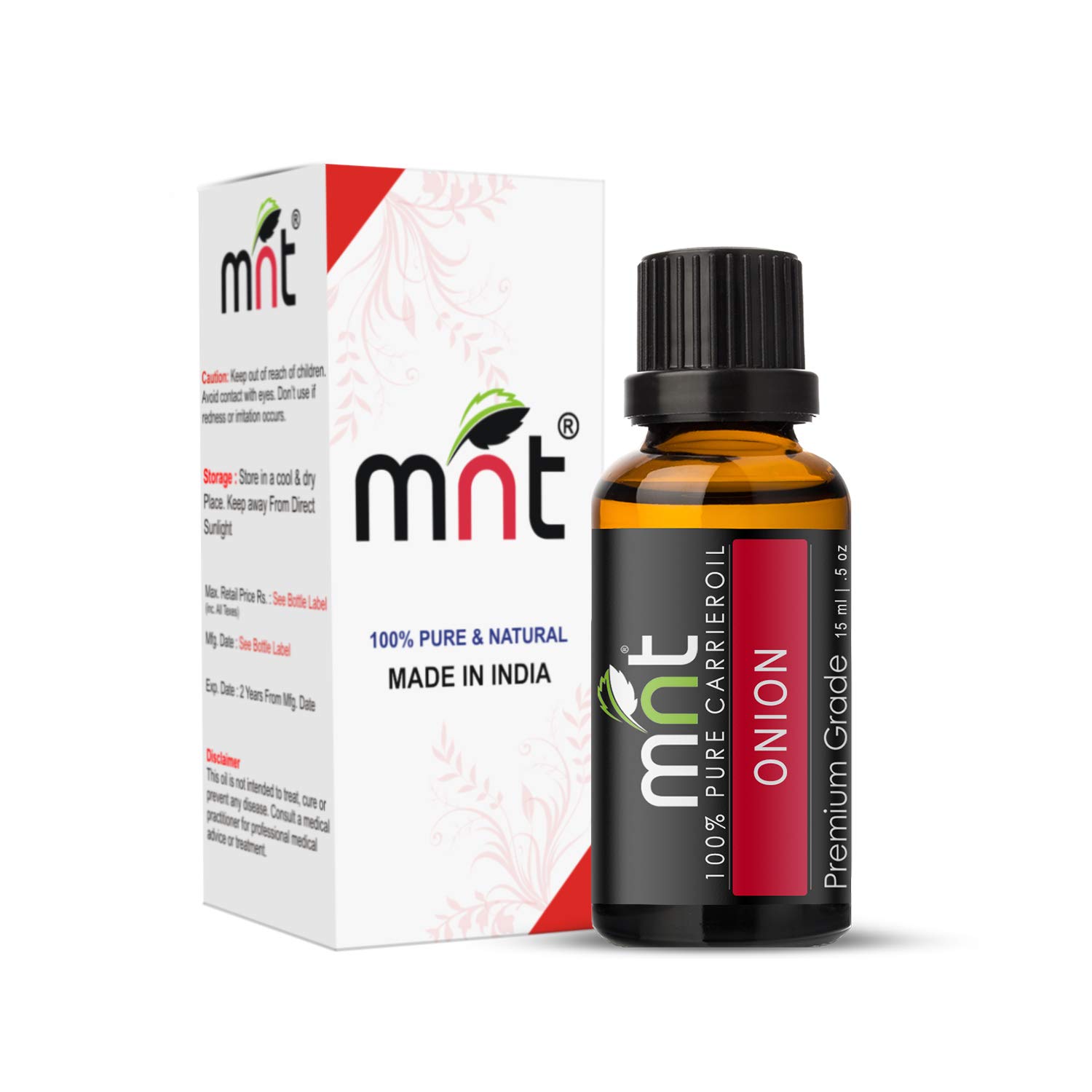 100% Pure & Natural MNT Onion Carrier Oil - Undiluted Essential Oil for Acne Scars, Skin Care, Dandruff Treatment, Hair Loss Prevention & Hair Growth (15ml) | Perfect for DIY Beauty Recipes & Scalp Massage Therapy