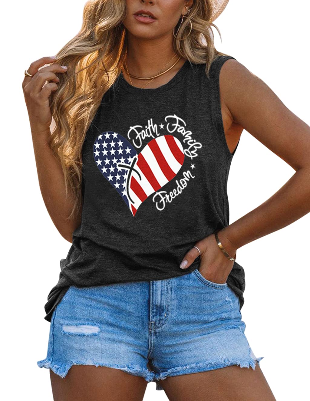 American Flag Tank Tops for Women - Patriotic Sleeveless Graphic Tee - 4th of July Summer Casual Shirts - Perfect for Independence Day Celebrations, Beach Outings & BBQ Parties