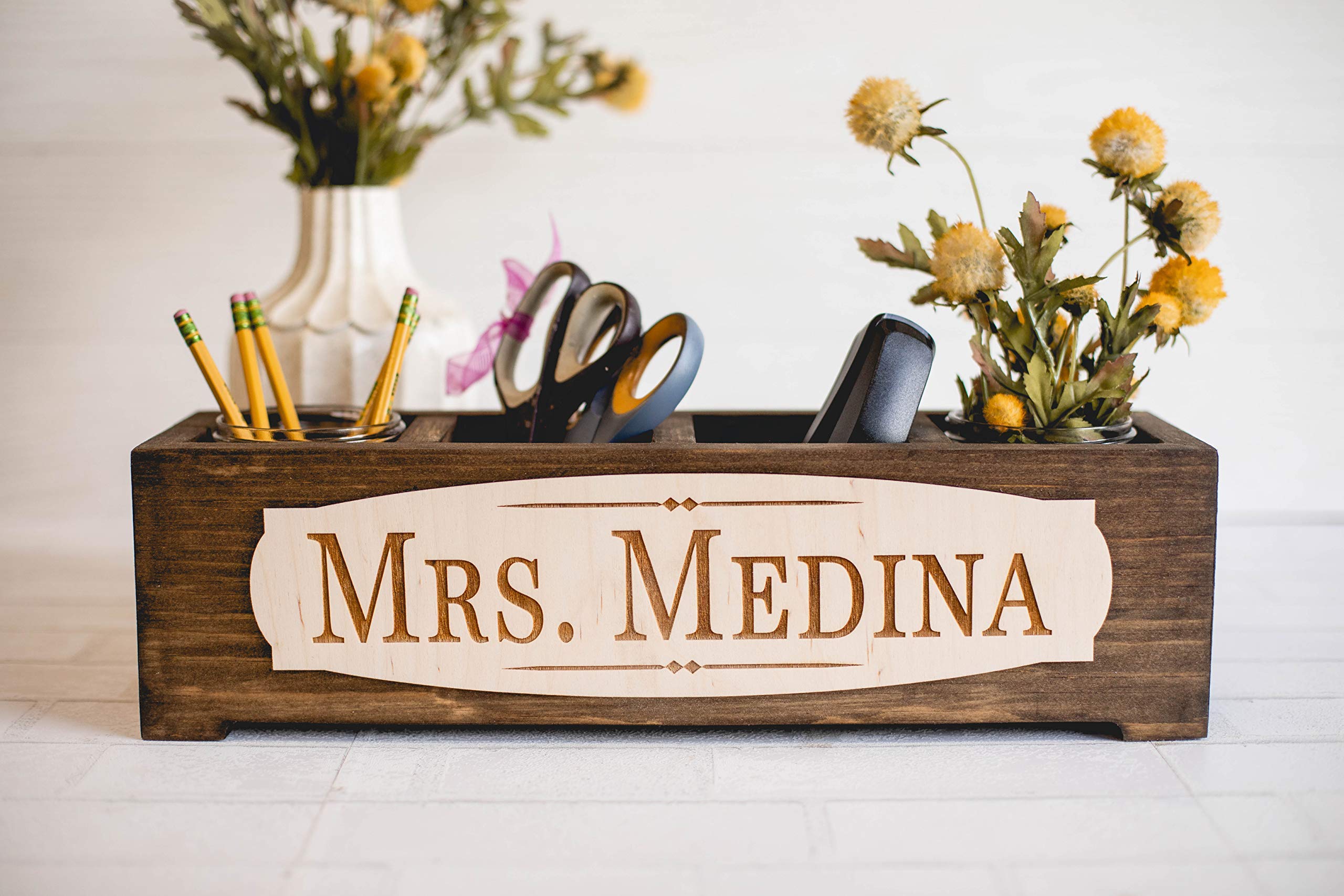 Personalized Wooden Planter Box with Custom Name - Teacher's Desk Nameplate & Office Organizer for Classroom Supplies, Home Decor, and Gift Ideas