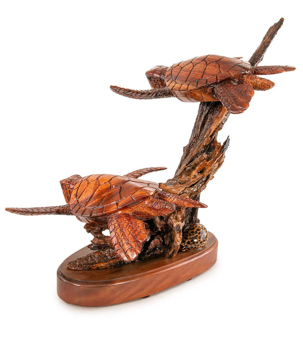 Handcrafted Koa Wood Sculpture - Synchronized Swimmers Art Piece by Craig Nichols | Hawaiian Home Decor, Office Desk Display, Unique Gift for Art Collectors