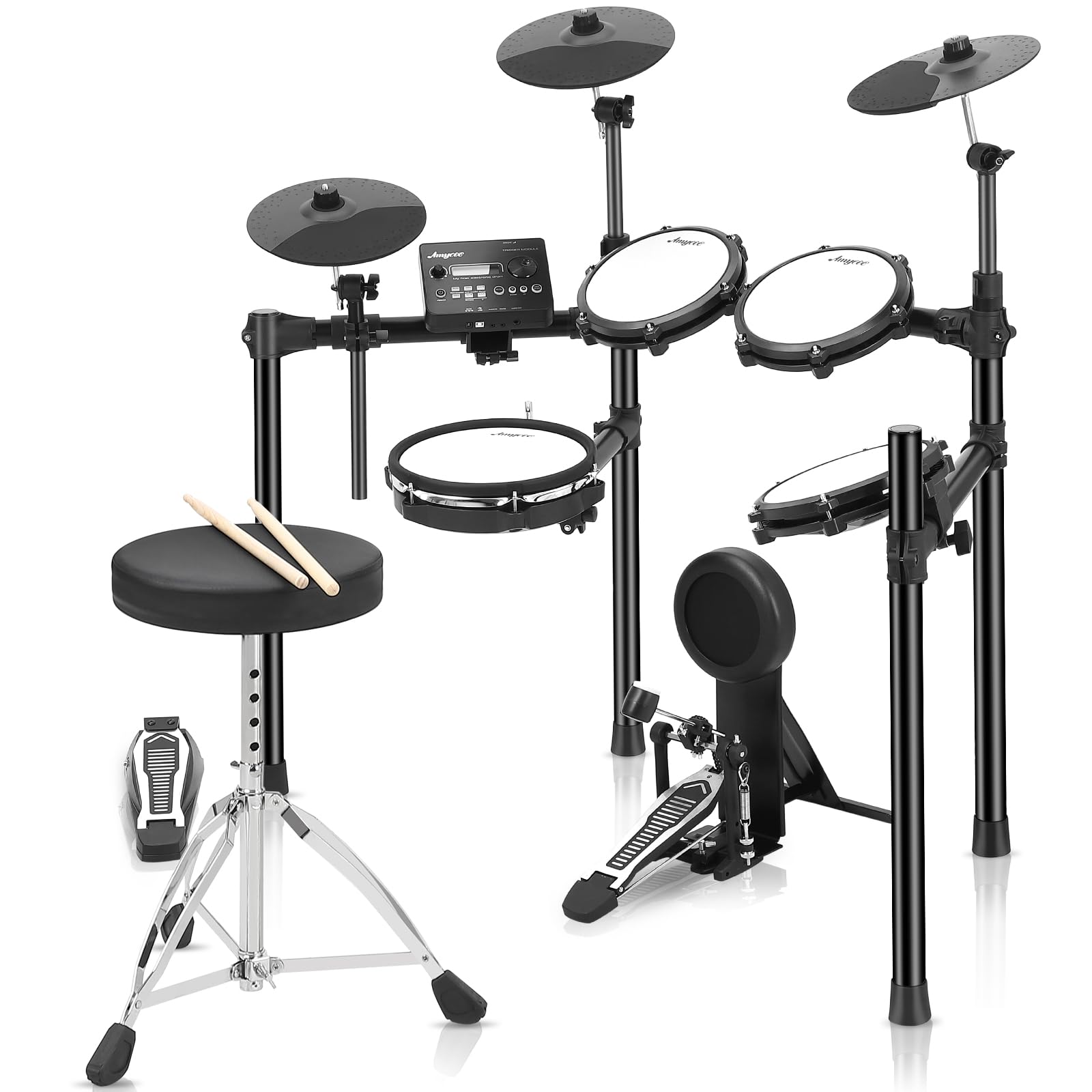 Best Electric Drum Set for Beginners - 390 Sounds, 30 Songs & 35 Drum Kits | Silent Mesh Drum Kit with Pedals, Drum Throne, Sticks & Headphones | USB MIDI Connectivity | Perfect for Home Practice, Studio Recording & Live Performances