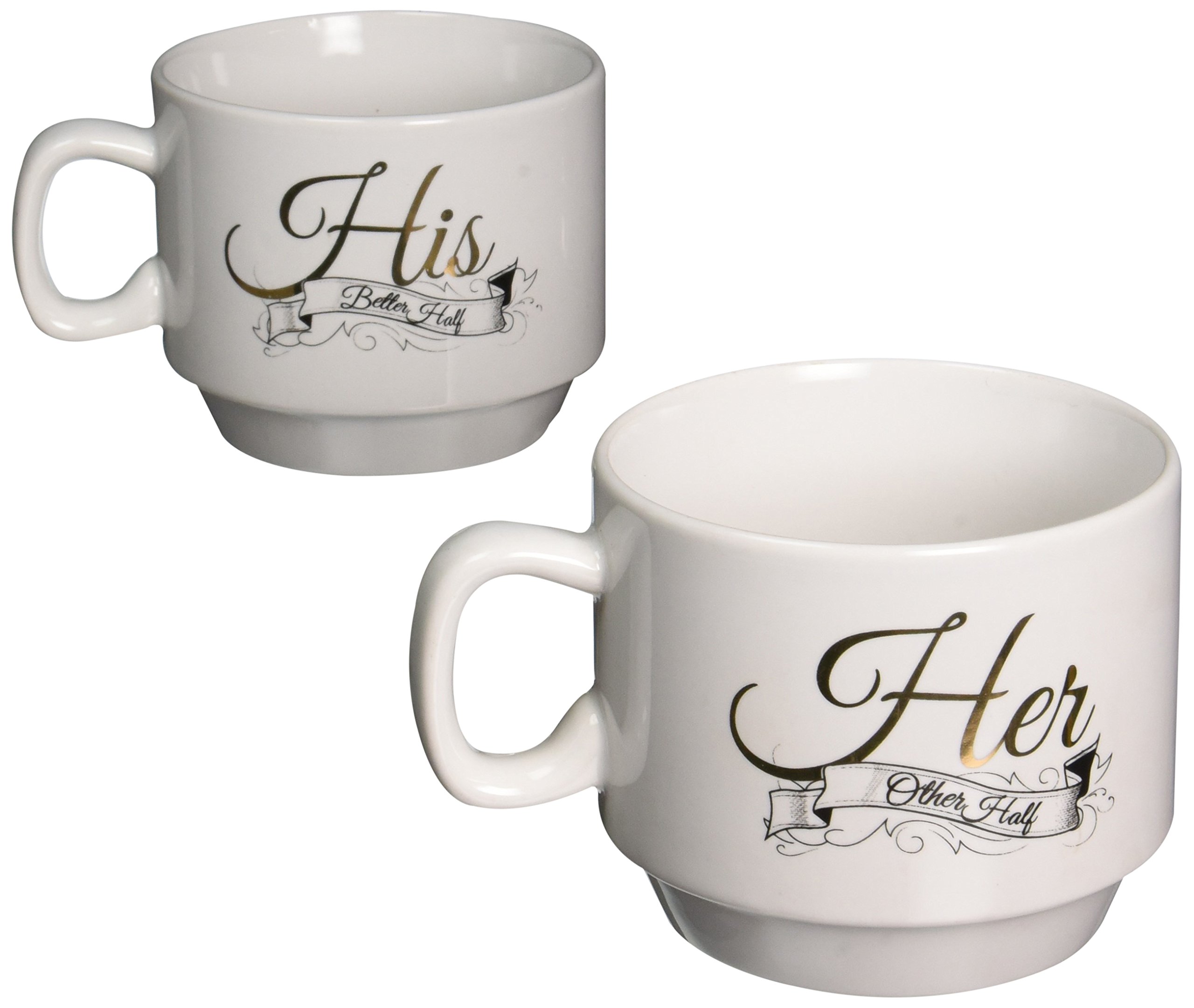 American Atelier His & Hers Stackable Coffee Mugs Set of 2 - Black & Red Ceramic Cups for Couples - Perfect for Morning Coffee, Romantic Gifts & Kitchen Decor
