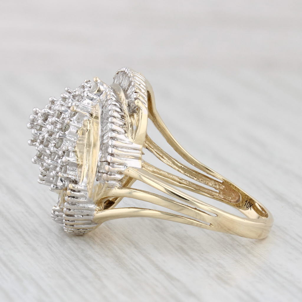 0.50ctw Diamond Cluster Swirl Ring 10k Yellow Gold Size 7 - Elegant Cocktail Ring for Women, Perfect for Parties, Weddings & Special Occasions