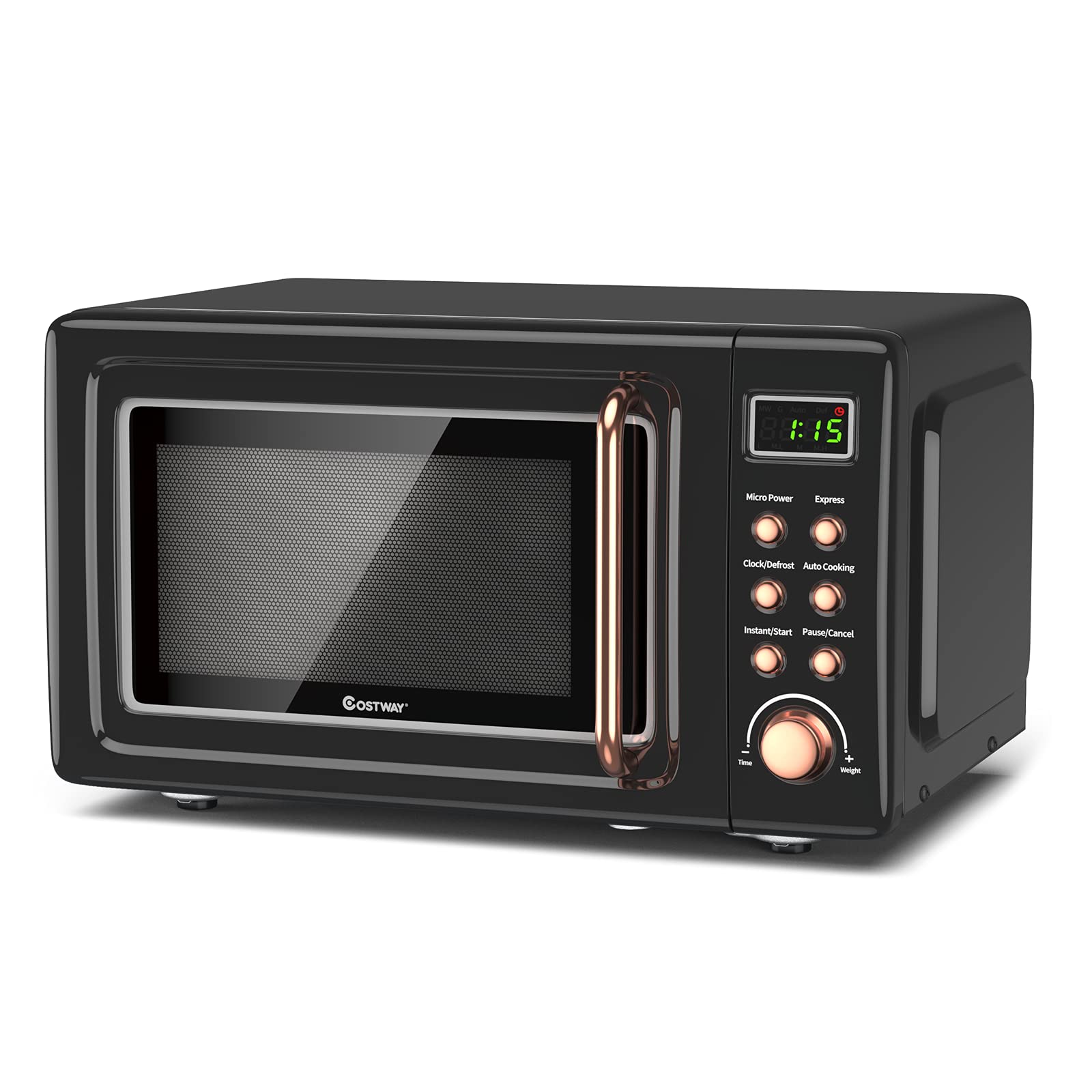 Retro Moccha Compact 0.7 Cu.ft 700W Countertop Microwave Oven - 5 Power Levels, Delayed Start, LED Display & Child Safety Lock (Gold) - Perfect for Small Kitchens, Dorms & Office Break Rooms
