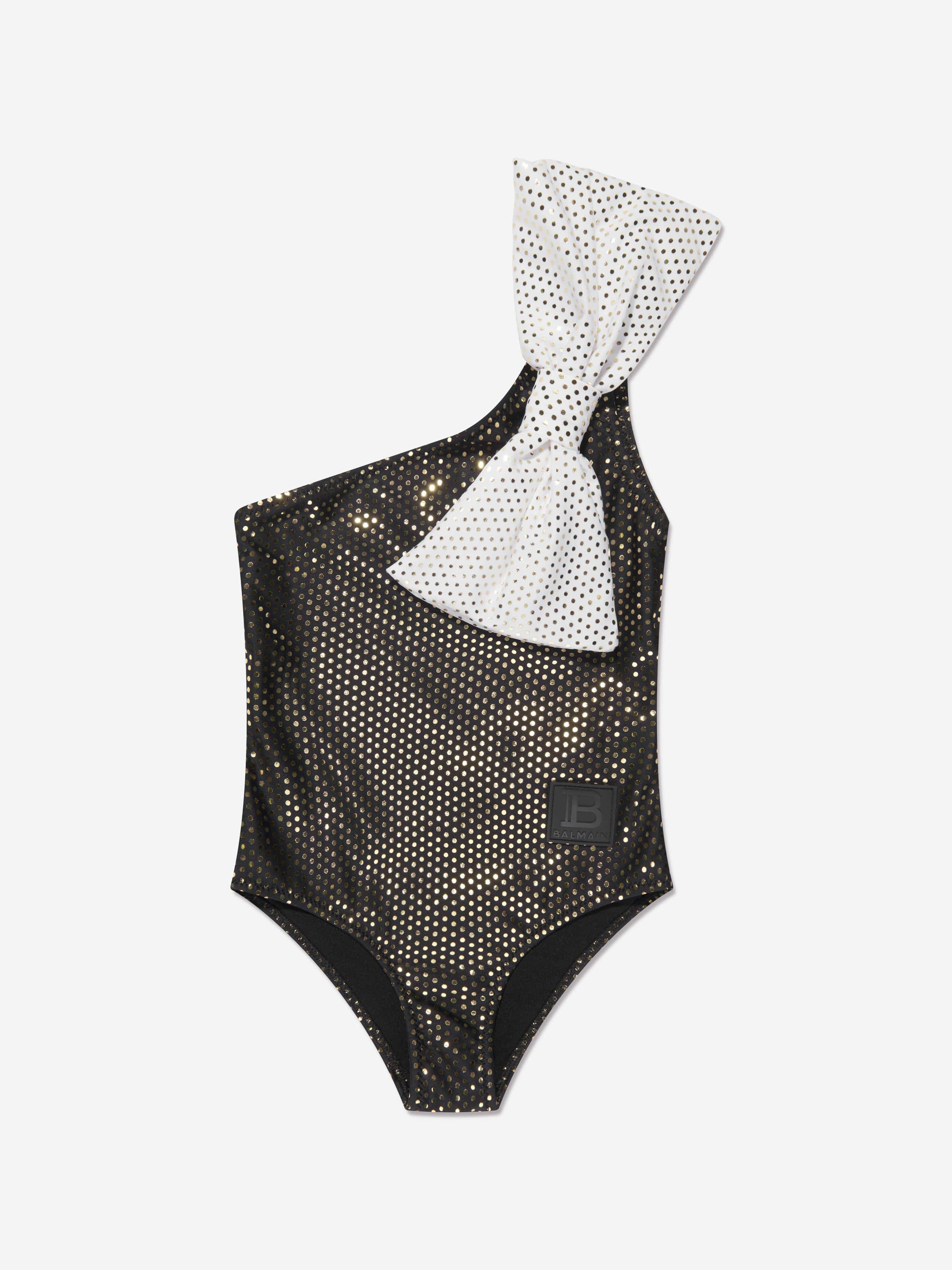 Balmain Girls One Shoulder Bow Swimsuit - Black | Stylish Swimwear for Kids, Beach & Pool Party, Summer Vacation | High-Quality Designer Bathing Suit