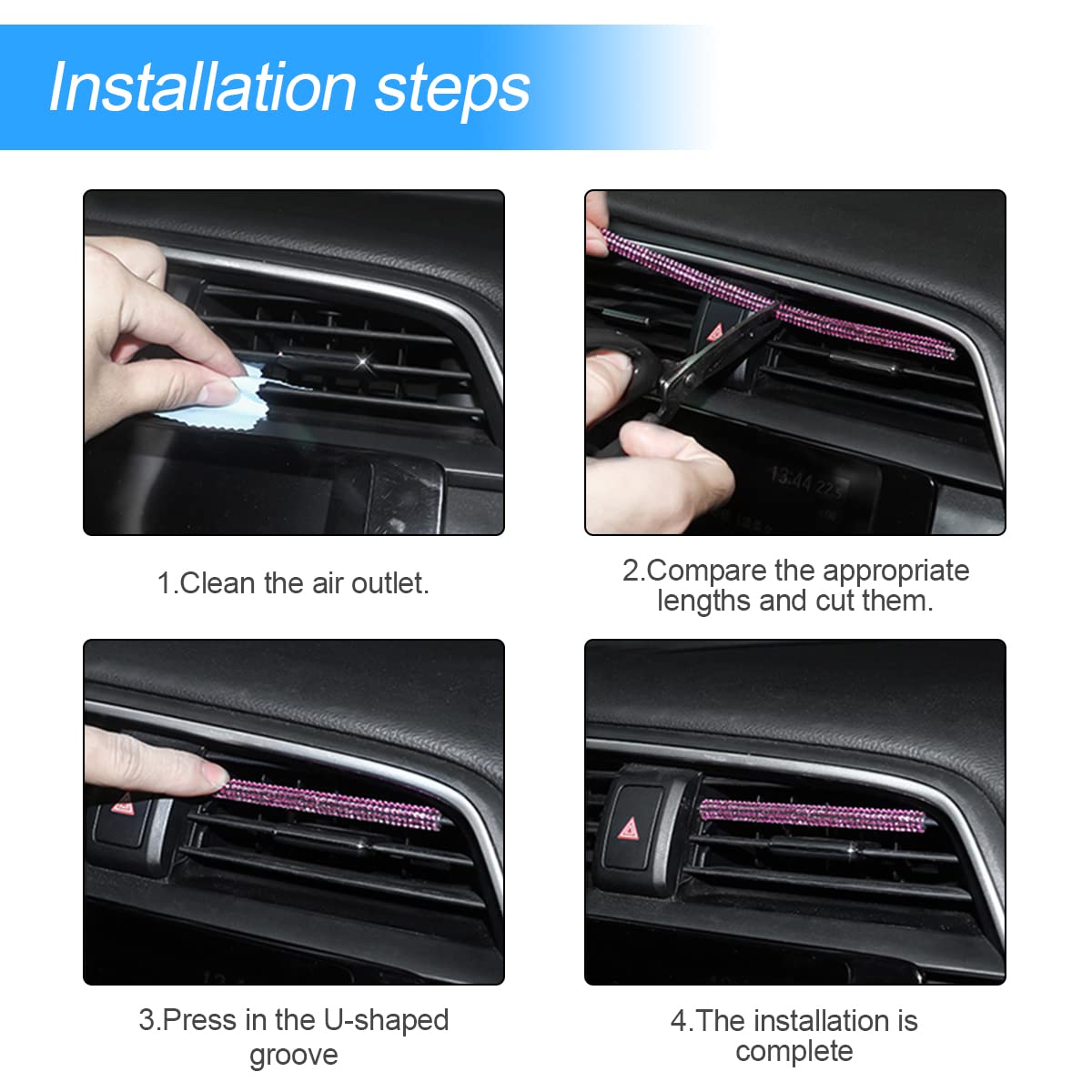 10 PCS Rhinestone Car Air Vent Trim - Bling AC Vent Outlet Decoration Strip, Universal Bendable Interior Accessories for Most Vehicles (Blue) | Upgrade Your Car Interior Style & Add Sparkle to Your Ride