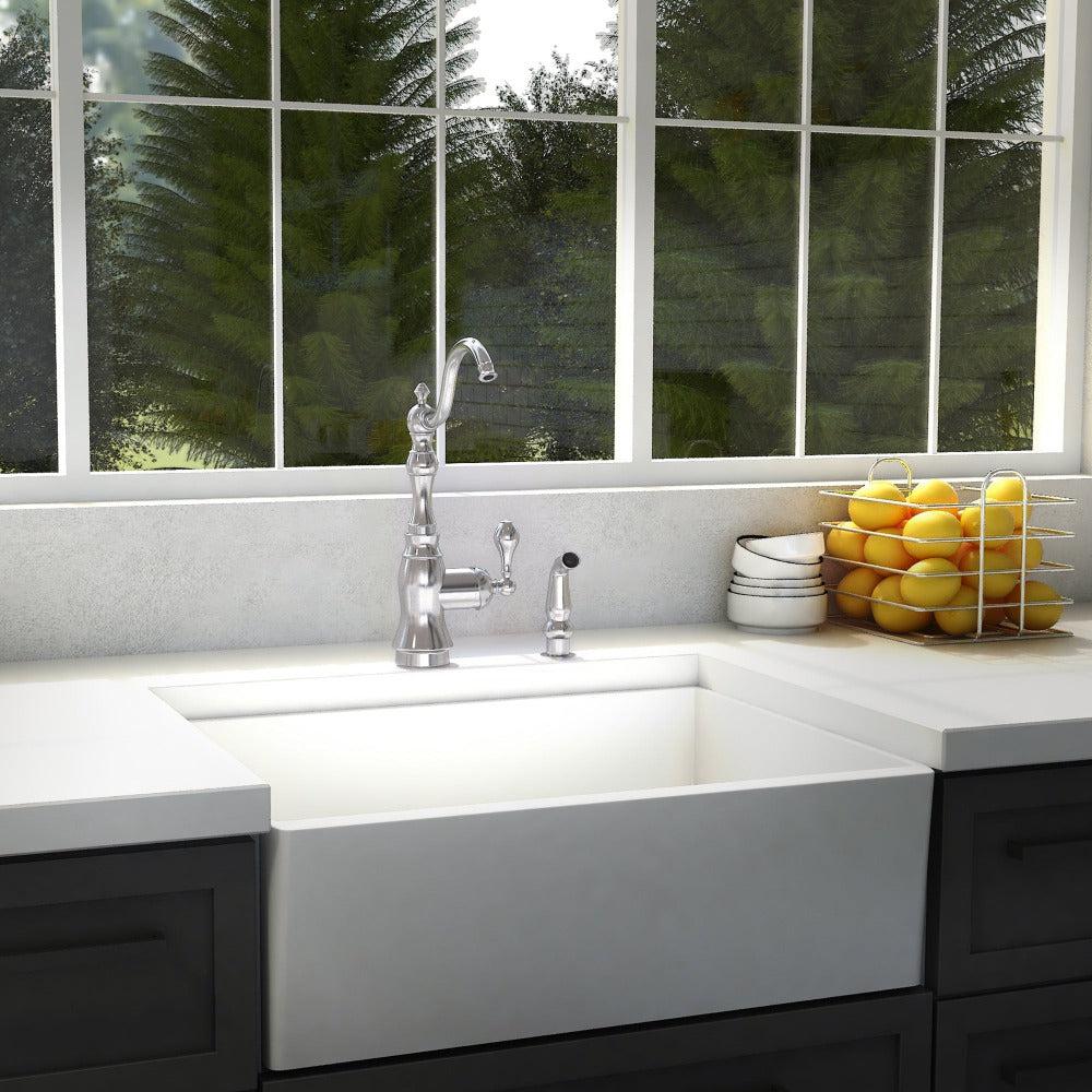 ZLINE Rembrandt Single Handle Pull-Down Kitchen Faucet with Side Sprayer in Chrome Finish - High Arc Commercial Style for Modern Farmhouse & Restaurant Sinks (REM KF CH)