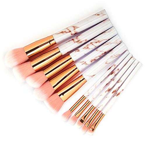 Premium 10Pcs Marbling Handle Makeup Brush Set - Foundation, Blush, Eyeshadow, Concealer & Highlighter Brushes for Flawless Makeup Application | Perfect for Professional Makeup Artists & Beginners | Home Use & Travel Beauty Essentials