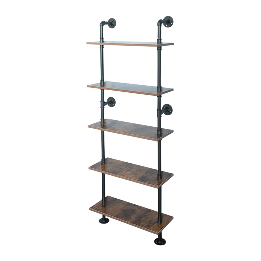 ZIOTHUM 5-Tier 67-Inch Industrial Pipe Shelving Unit - Heavy Duty Rustic Black Metal Shelves for Garage, Basement & Warehouse Storage (Perfect for Organizing Tools, Books & Home Decor)