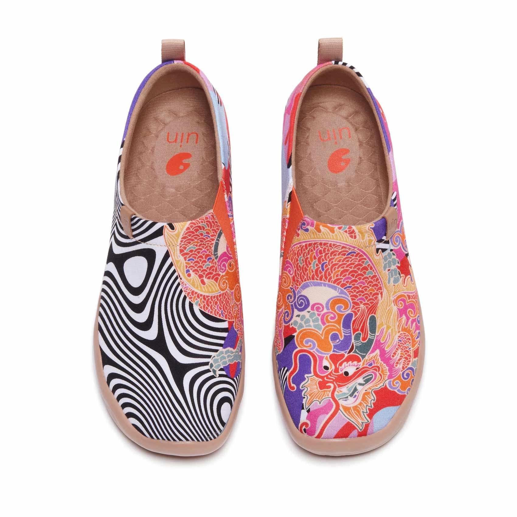 **UIN Women's Slip-On Canvas Loafers – Lightweight Comfort Walking Shoes for Travel & Casual Wear | Fashion Sneakers with Flying Dragon Design | Perfect for Daily Errands, Travel & Outdoor Activities**