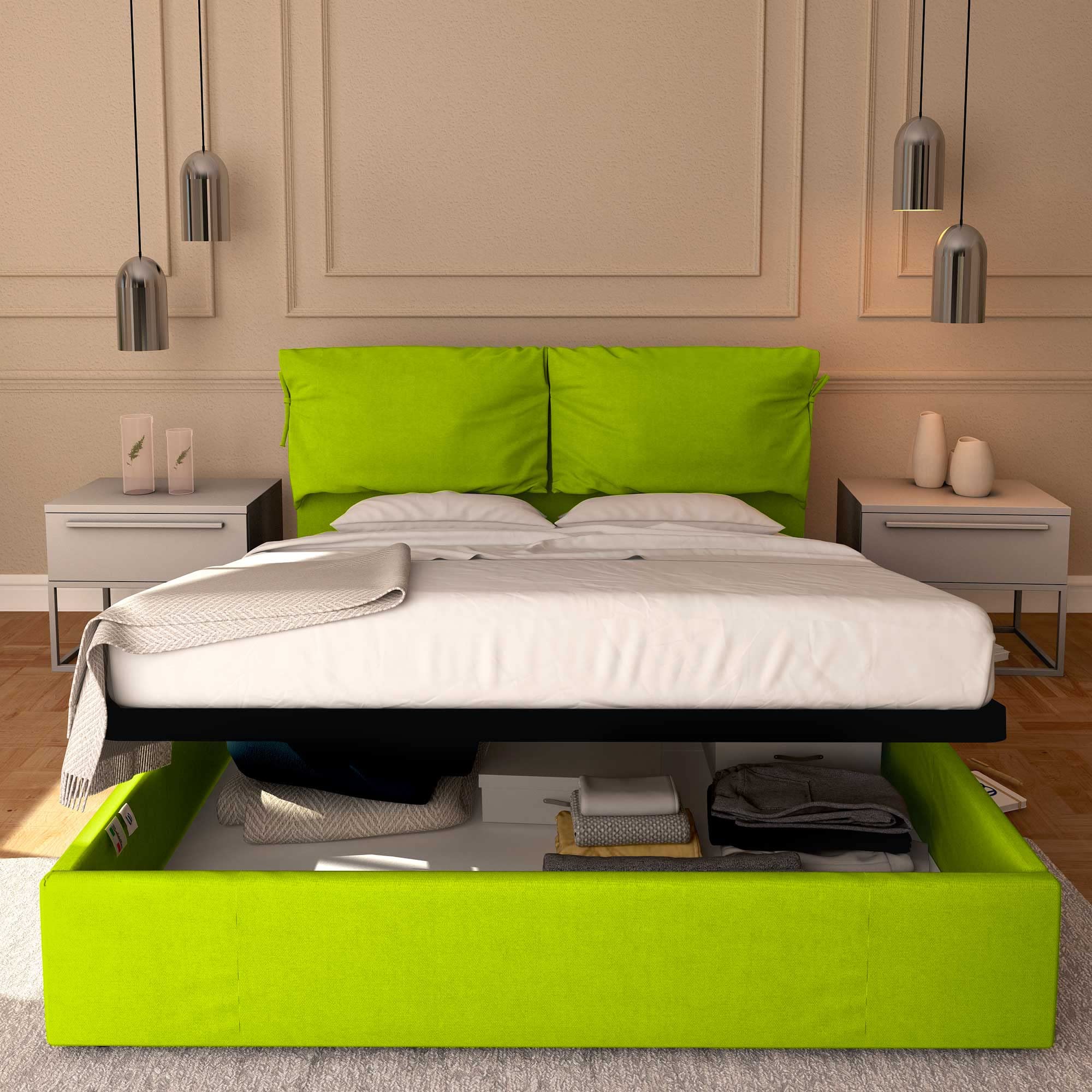 Baldiflex Single Bed with Storage - Licia Soft Synthetic Leather, Slatted Base for Single Mattress, 180 x 190 cm, Padded Thin Headboard, Apple Green - Perfect for Small Bedrooms, Guest Rooms & Studio Apartments