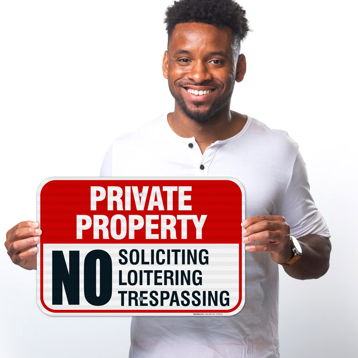Private Property Sign - No Soliciting, No Loitering, No Trespassing - 12x18 Inches Reflective Aluminum Sign - 3M EGP Coating, Fade Resistant - Easy Mounting for Indoor/Outdoor Use - Made in USA - Perfect for Homes, Farms, Warehouses & Business Properties