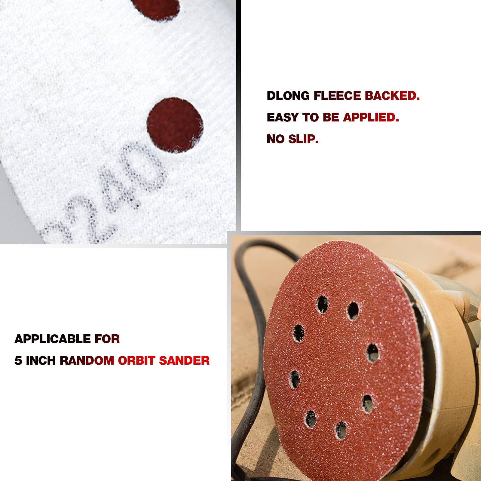 5 Inch 8 Hole Aluminum Oxide Sanding Discs - 65PCS Assorted Grits (240-1000) for Random Orbital Sander | Hook & Loop Adhesive Sandpaper Pads | Woodworking, Metal Polishing & DIY Projects