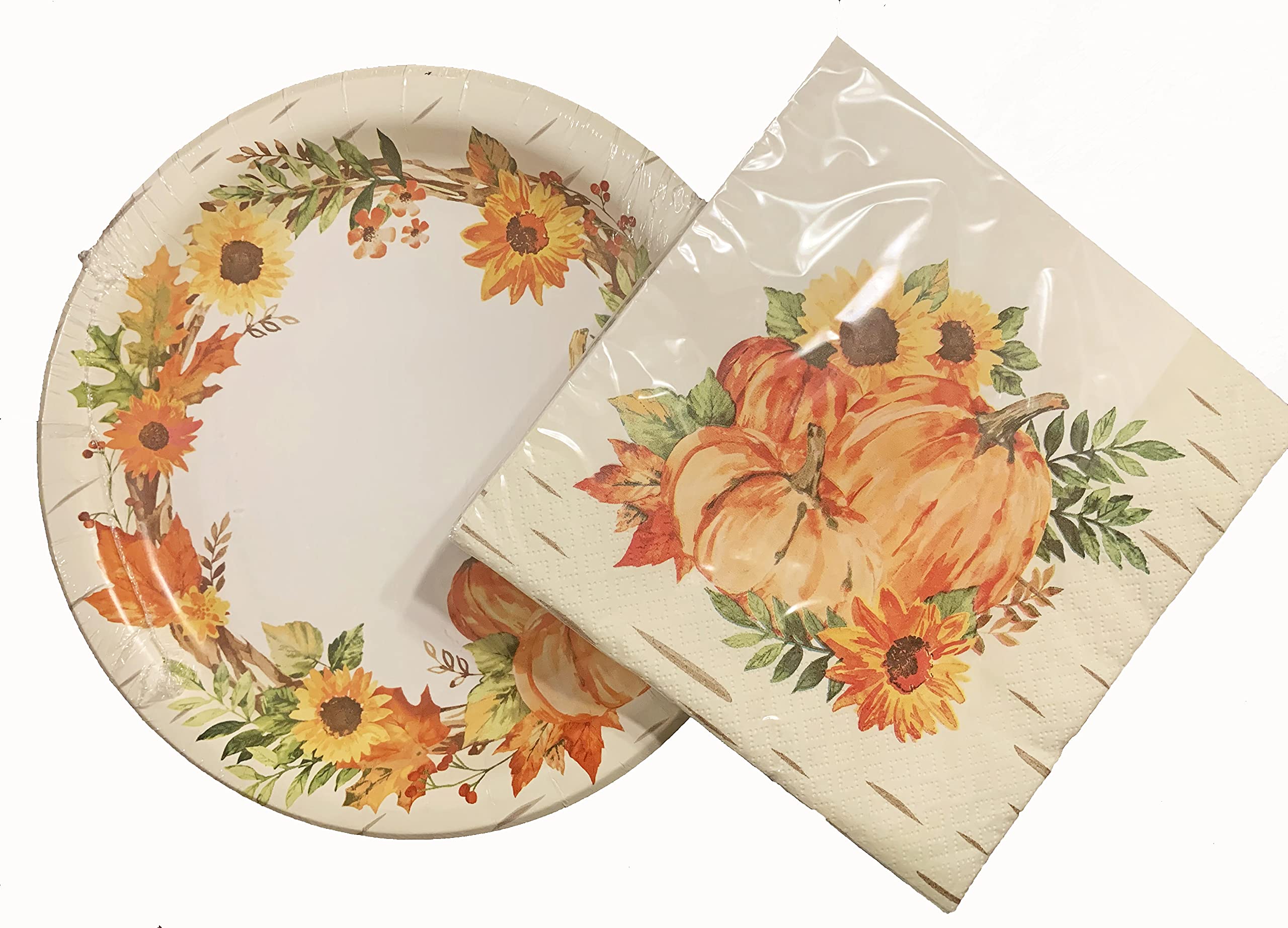 Fall Paper Lunch Plates and Napkins Set for 18 - Watercolor Pumpkin Design | Disposable Party Tableware for Thanksgiving, Autumn Gatherings & Halloween Celebrations