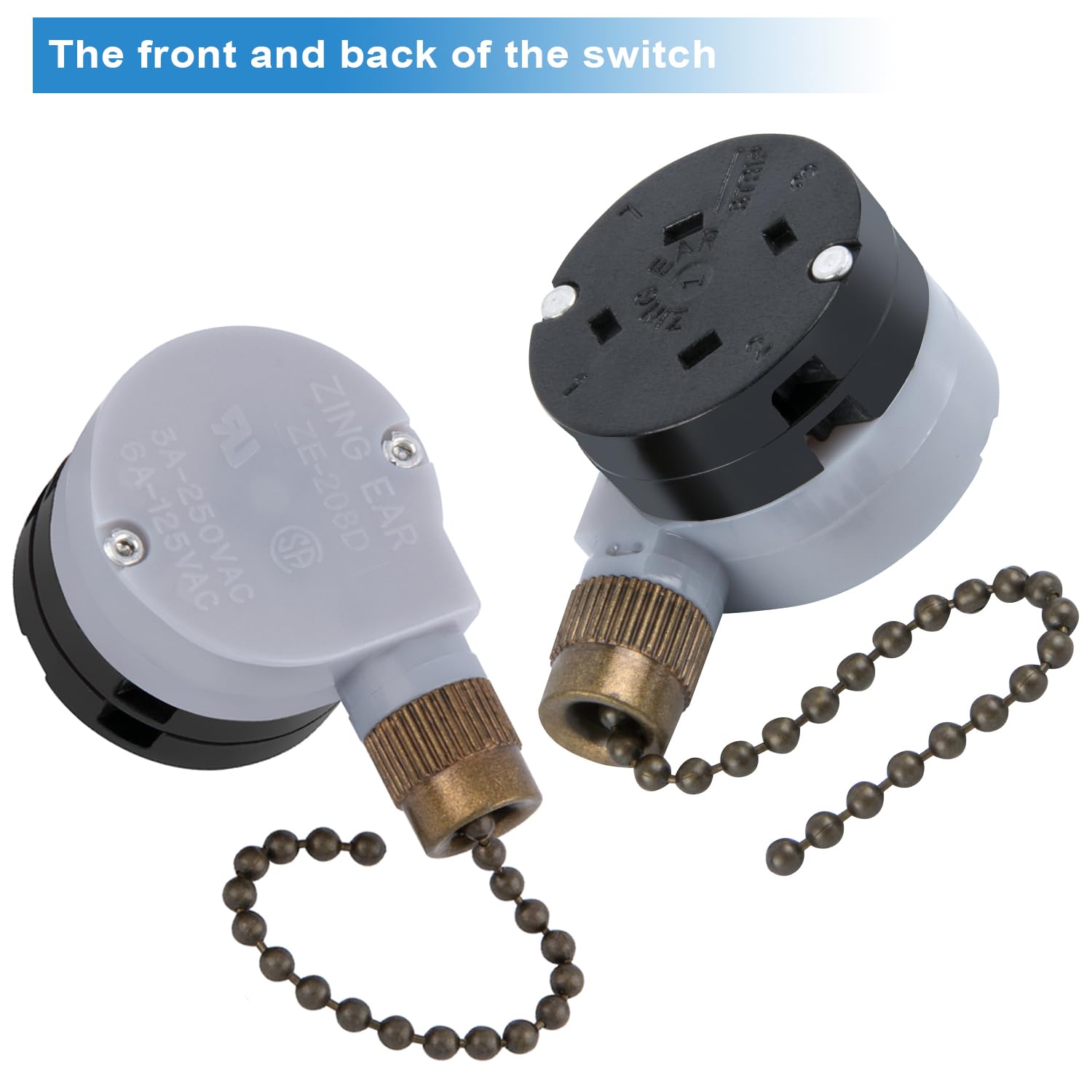 Zing Ear ZE-208D 3-Speed Ceiling Fan Control Switch with 5-8 Wire Pull Chain - Bronze Finish Replacement Part for Ceiling Fans - Perfect for Bedroom, Living Room & Office Fan Speed Control