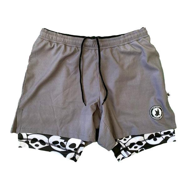 Men's 2-in-1 Compression Shorts with Solid Charcoal & Panda Print - Workout, Running & Gym Training Activewear