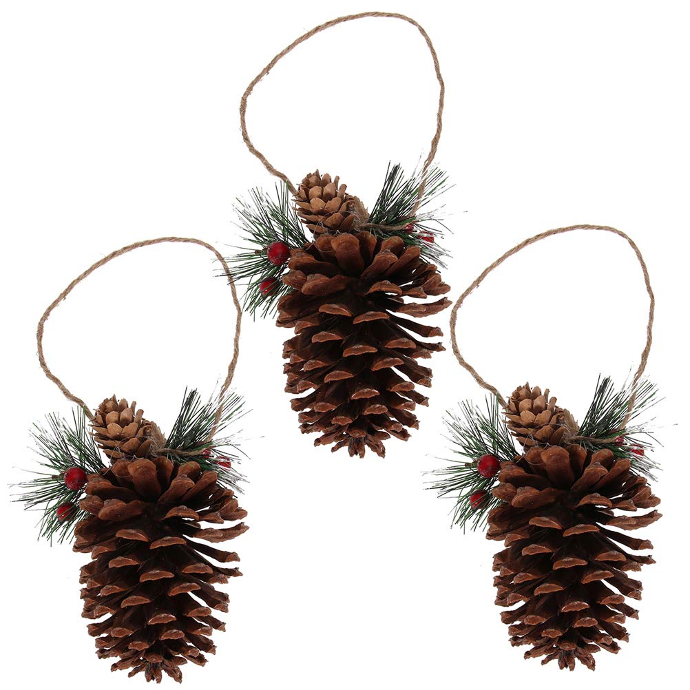 3pcs Natural Pinecone Christmas Ornaments - Large Hanging Decor for Holiday Tree, Wreaths & Festive Party Supplies | Rustic Snow-Themed Pine Cone Pendants for Xmas Home Decor