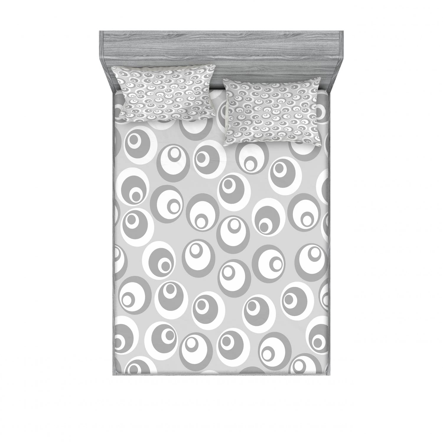 Ambesonne Grey 2-Pack Fitted Sheet & Pillow Sham Set - Modern Abstract Art Bedding Decor - Includes 2 Twin XL Fitted Sheets & 4 Pillow Covers - White & Grey - Perfect for Dorms, Guest Rooms & Modern Home Decor