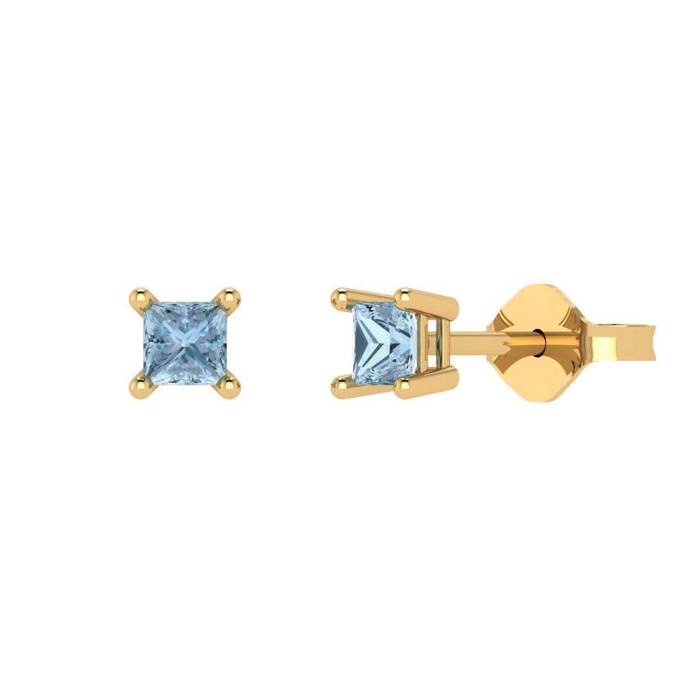 0.50 Carat Princess Cut Natural Light Blue Aquamarine Stud Earrings in 14K Yellow Gold - Elegant Push Back Design for Women, Perfect for Weddings, Parties & Everyday Wear
