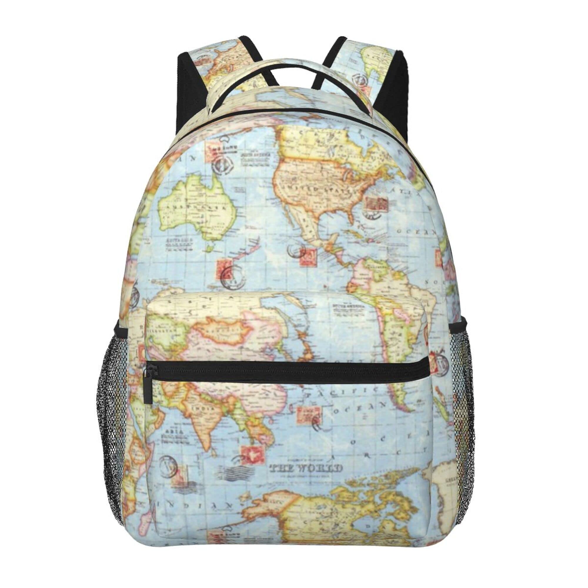 Stylish Laptop Backpack for Travel & Work - Large Unisex Diaper Bag & Doctor Bag - Durable School Backpack for Women & Men (Atlas World Map Blue Design) - Perfect for Business Trips, College & Family Outings
