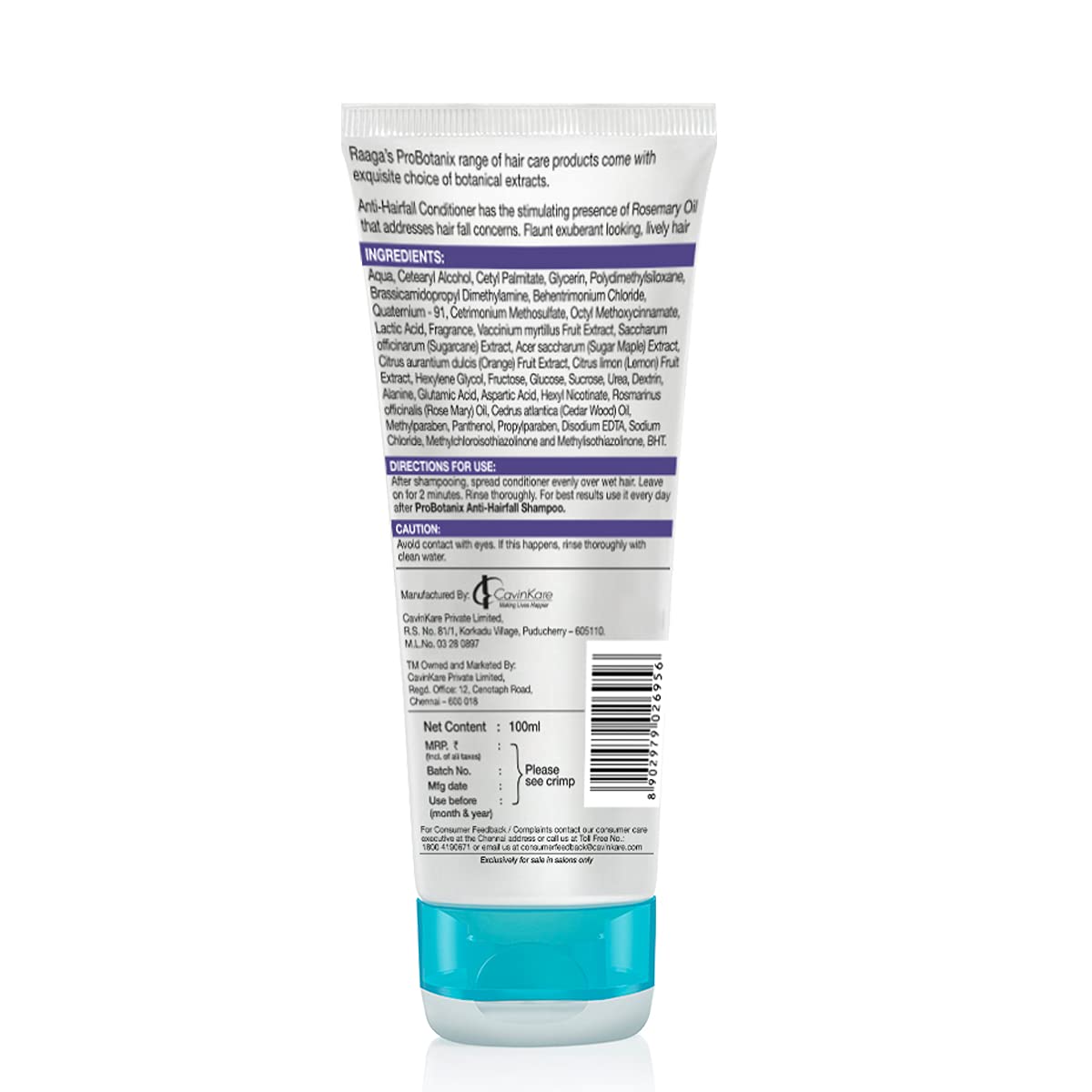 Raaga Professional Pro Botanix Anti-Hair Fall Conditioner with Rosemary Oil - Prevents Hair Breakage & Promotes Hair Growth - 100ml for Men & Women - Perfect for Daily Hair Care & Scalp Nourishment