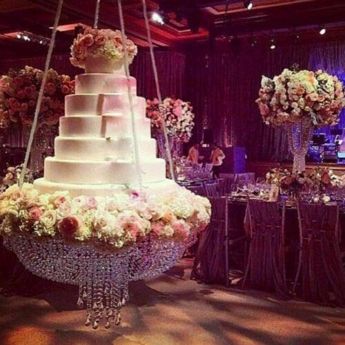 Elegant Crystal Chandelier Cake Stand with Pendants & Beads - Acrylic Wedding Cake Holder for Birthday Parties, Events & Cupcake Displays - Perfect for Romantic Weddings, Anniversary Celebrations & Dessert Tables