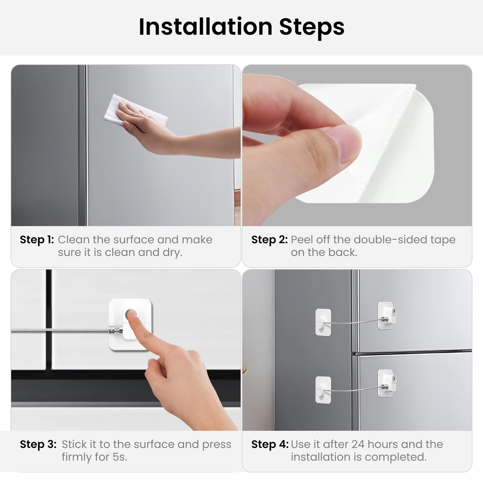 Child Proof Refrigerator Door Lock - No Drill Baby Safety Locks for Kitchen, Freezer, Cabinets, Drawers, Oven & Closets - Easy Install White Square Design (1 Pack) - Perfect for Childproofing Homes with Toddlers