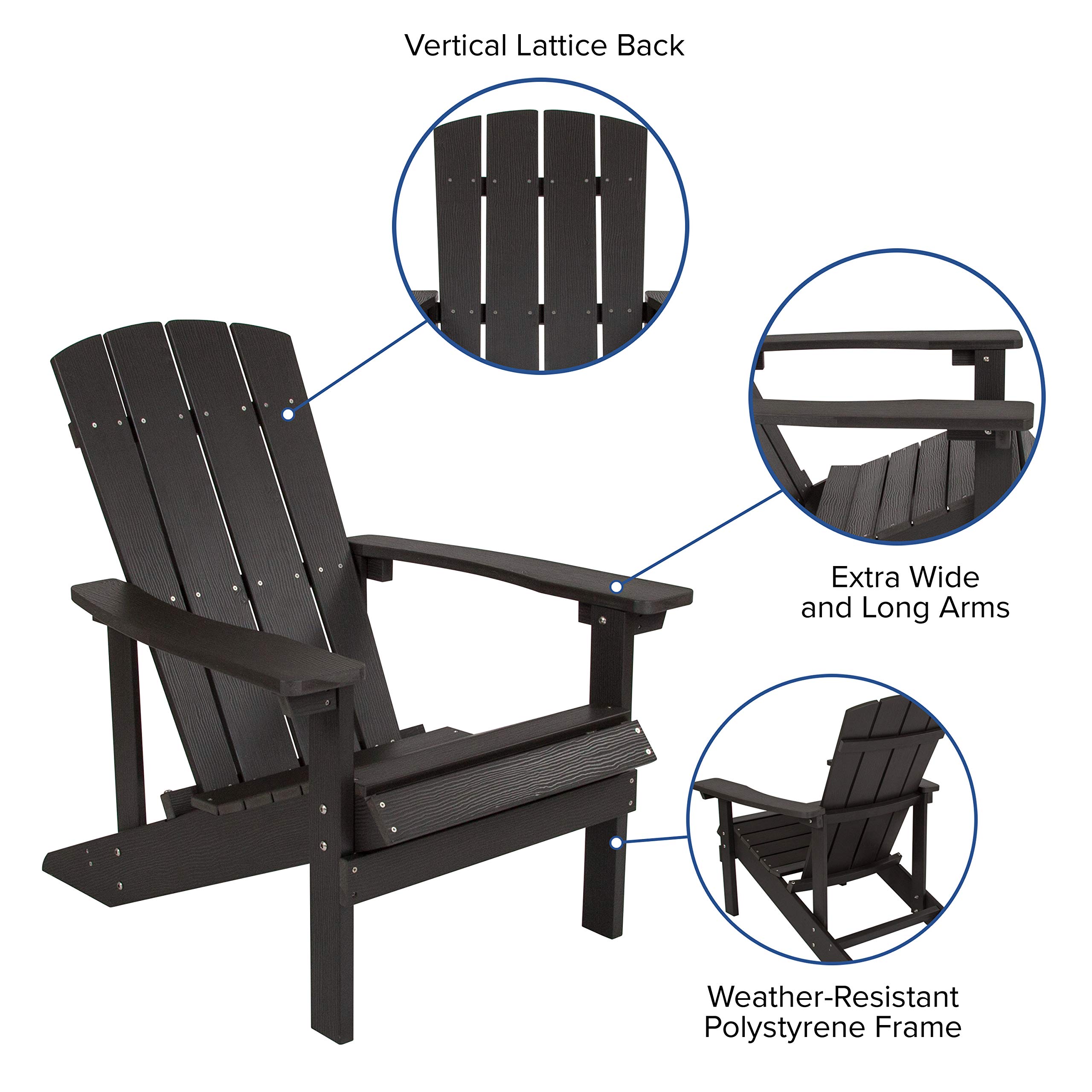 Flash Furniture Charlestown Commercial Grade Indoor/Outdoor Adirondack Chair - Weather Resistant Durable Poly Resin Deck & Patio Seating in Slate Gray - Perfect for Backyards, Poolside Lounging & Beach Houses