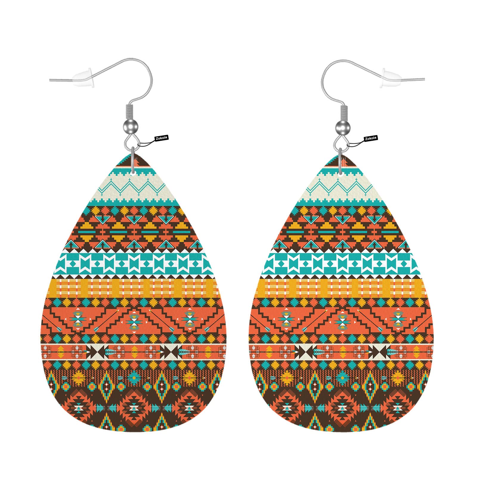 Zokola Colorful Aztec Drop Earrings - Lightweight Faux Leather Tribal Geometric Teardrop Dangle Earrings for Women | Perfect for Boho Fashion, Festivals & Everyday Wear