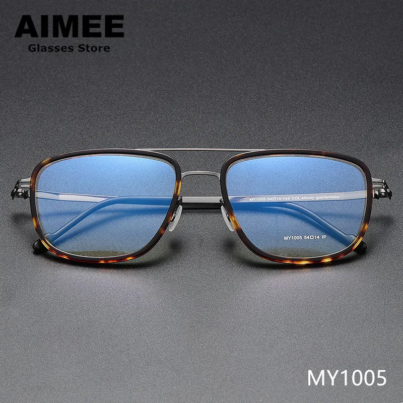 Aimee Unisex Full Rim Square Double Bridge Acetate Steel Eyeglasses 1315 - Stylish & Durable Frames for Men & Women - Perfect for Work, Reading & Fashion Accessories