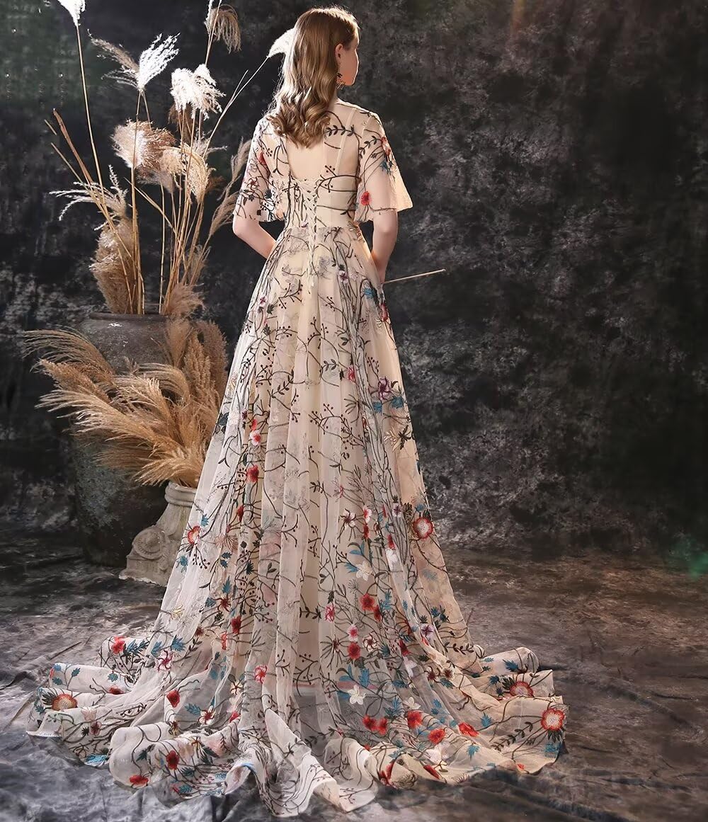 Elegant Embroidered Evening Dresses for Women - Sweep Train Wedding Gowns | Perfect for Bridal, Prom, Formal Events & Special Occasions