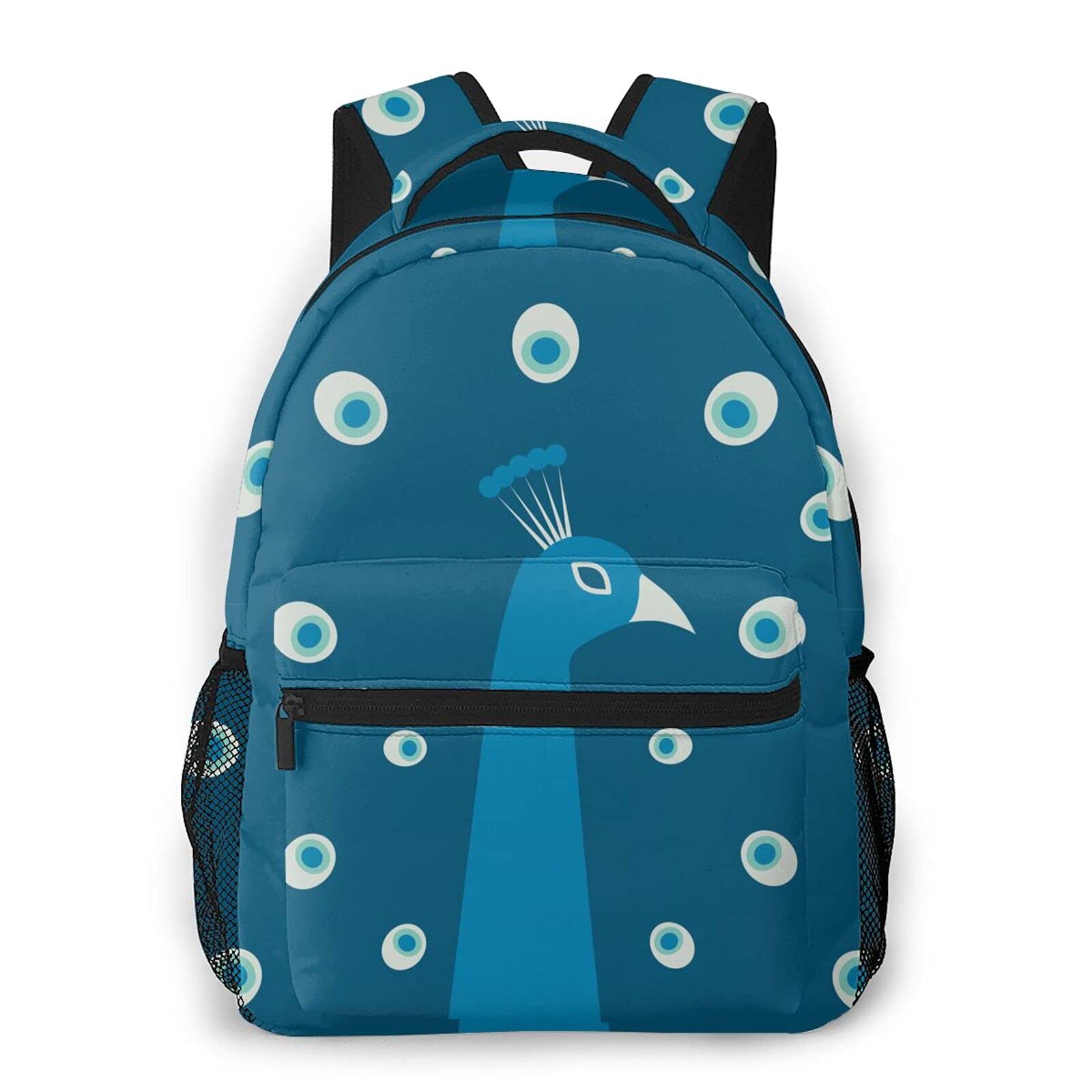FeHuew Minimalist Peacock Print Backpack - 16 Inch Laptop Bag for Teens & Students, Lightweight School Bookbag with Shoulder Straps, Perfect for College, Travel & Daily Use