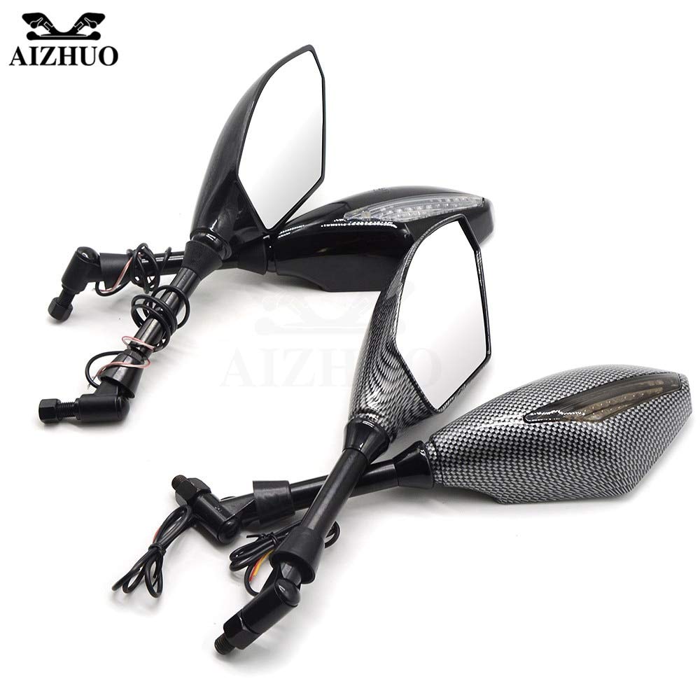 Universal LED Motorcycle Rearview Mirror with Turn Signals - Compatible with Honda CBR 929RR 600RR 954RR CB1000R VFR800 CBR125R RC51 ST1300 - Black - Enhances Safety for Night Riding and Urban Commuting