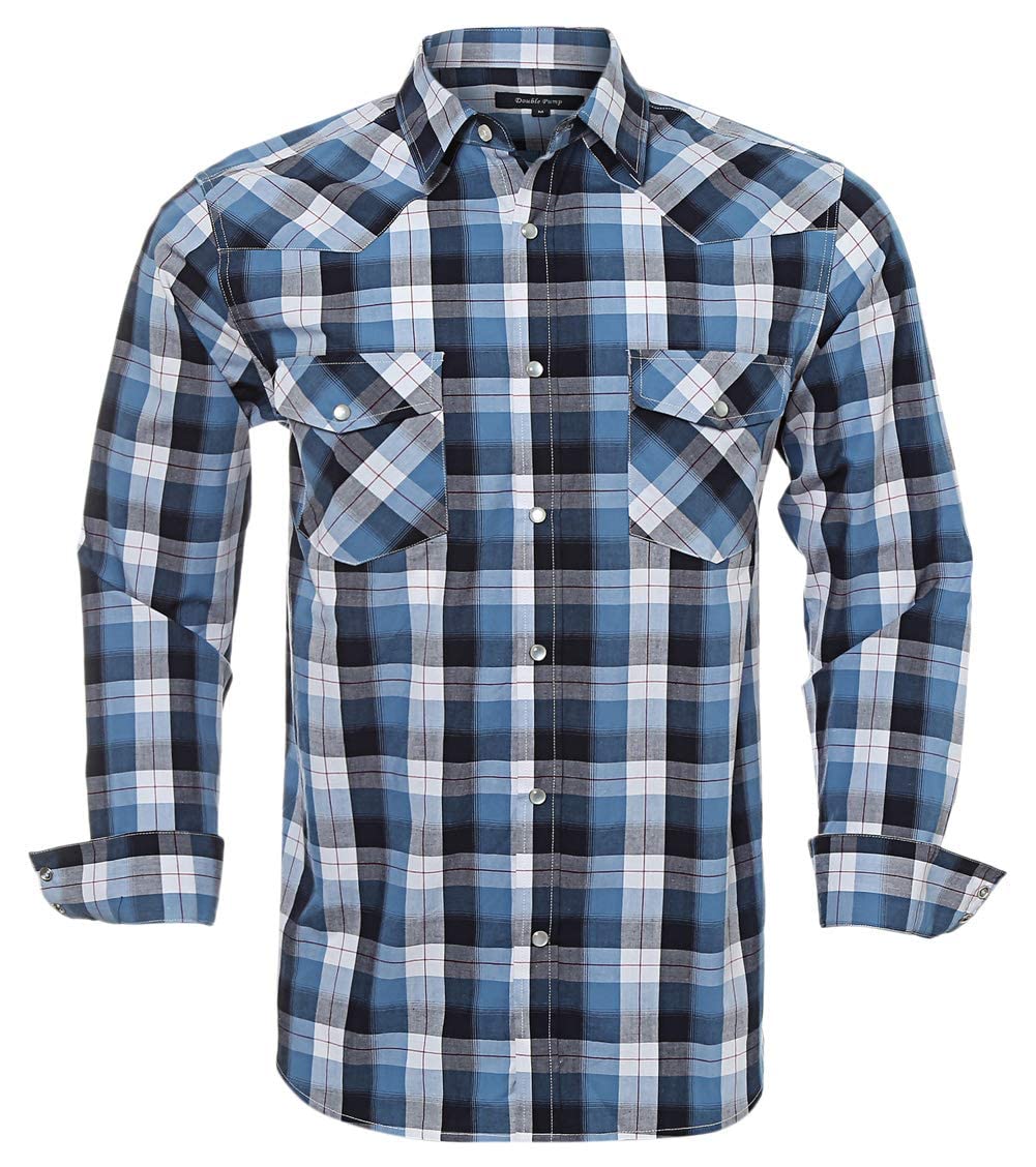 Men's Western Snap Button Plaid Long Sleeve Shirts - Regular Fit Casual Cowboy Shirt for Ranch, Rodeo & Country Style Outfits