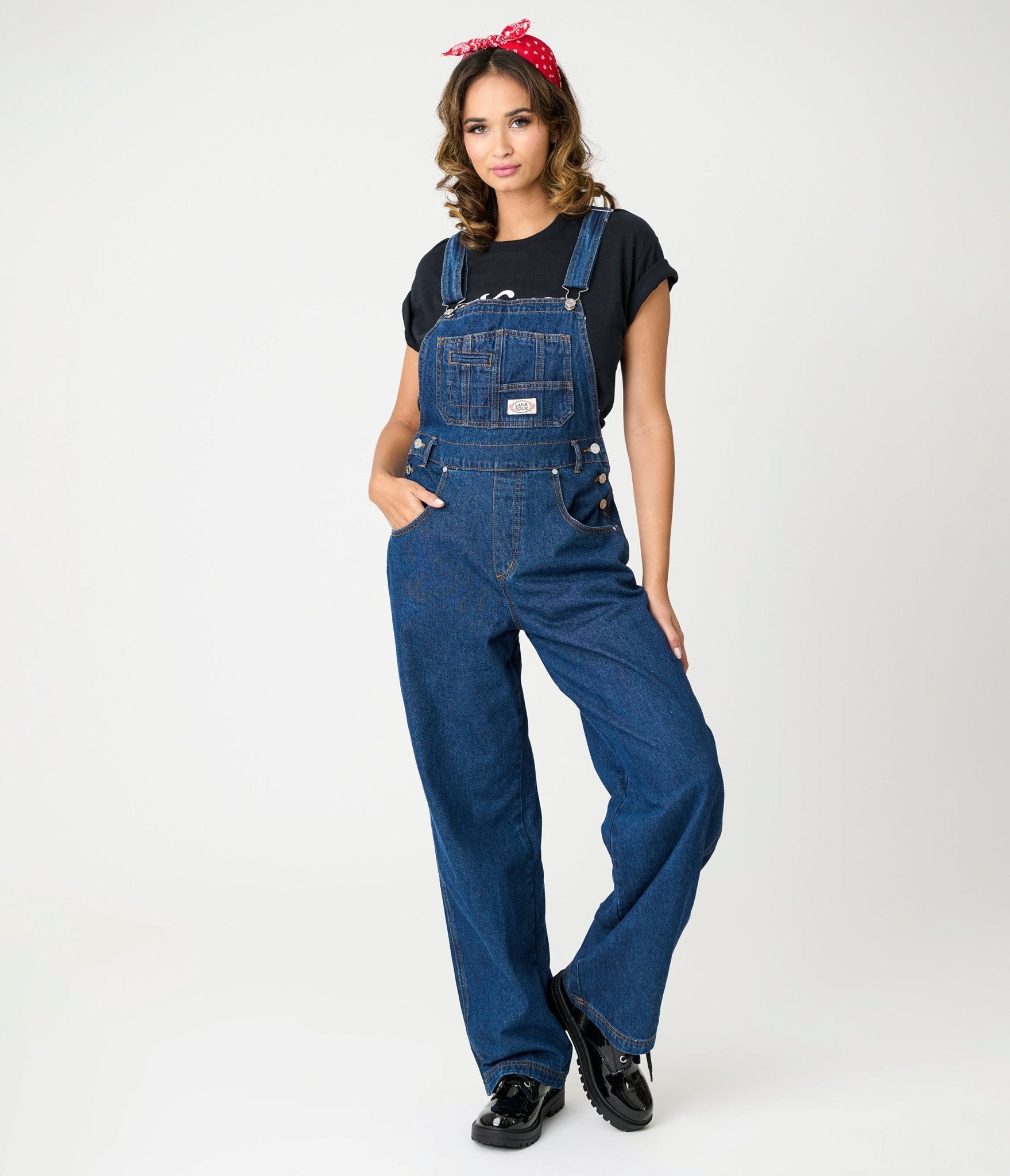 1990s Retro Utility Dark Denim Overalls for Women - Vintage High Waisted Bib Overalls with Pockets - Perfect for Casual Outfits, Music Festivals & Streetwear Fashion