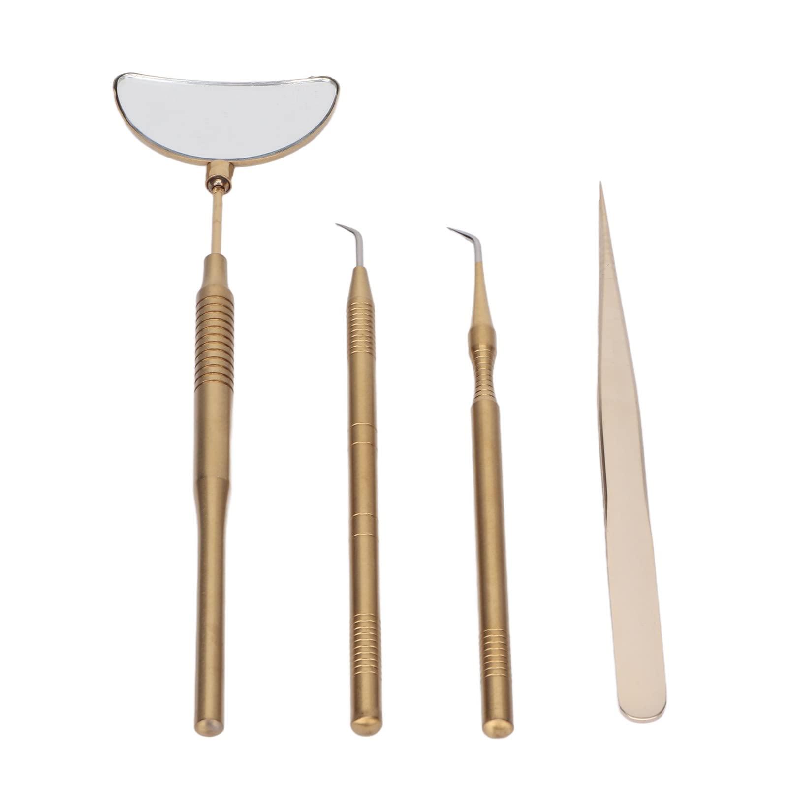 4-Piece Professional Eyelash Extension Tweezers Set - Stainless Steel, Non-Slip Rotating Mirror Handle - Perfect for Lash Artists & DIY Makeup - Gold (Great for Salon, Home Use & Professional Nail Art)