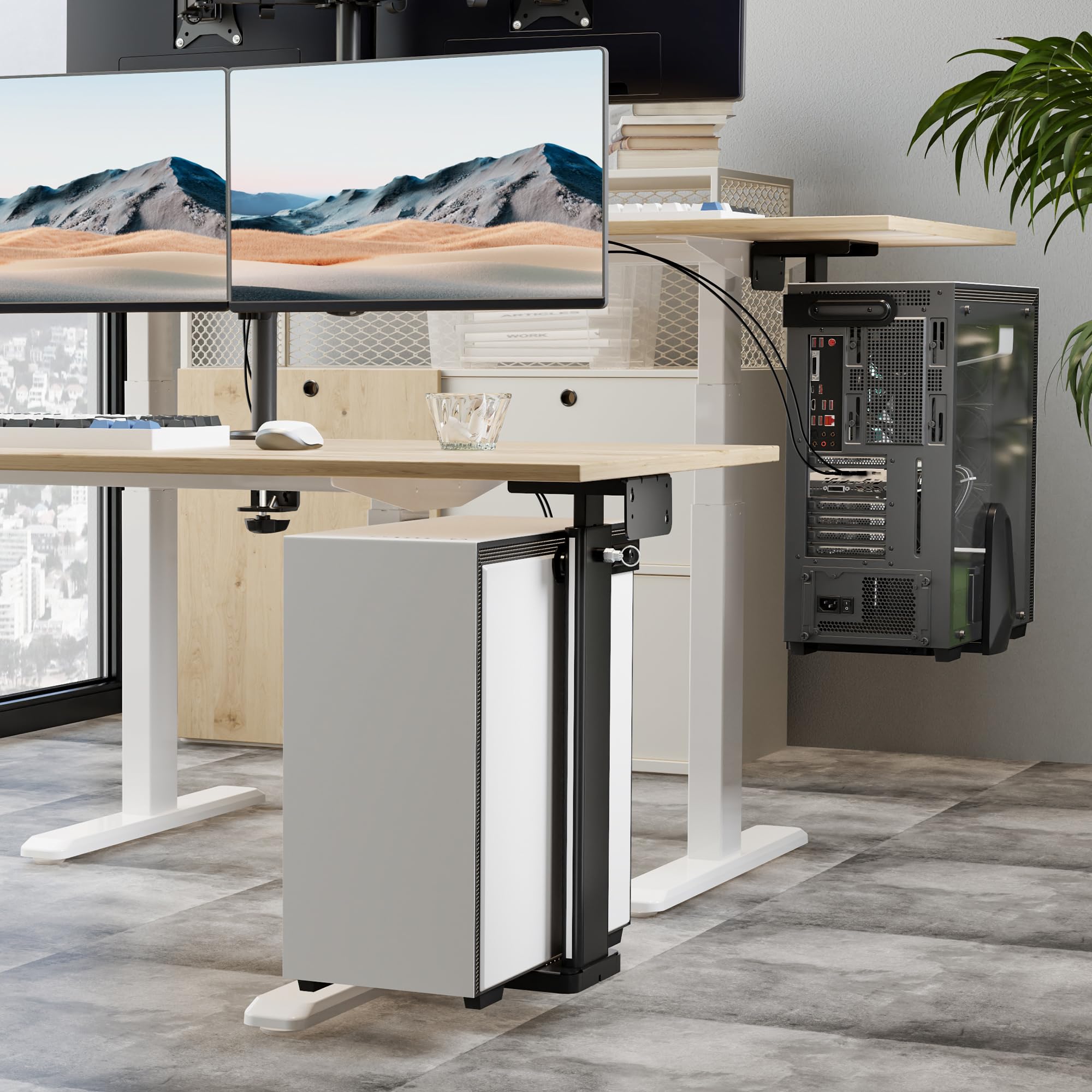 Mount-It! Heavy Duty Under Desk CPU Mount Bracket - Adjustable Height & Width Computer Tower Holder for Wall or Desk Installation - Supports Up to 44 lbs - Black | Perfect for Home Office, Gaming PC & Workspace Organization