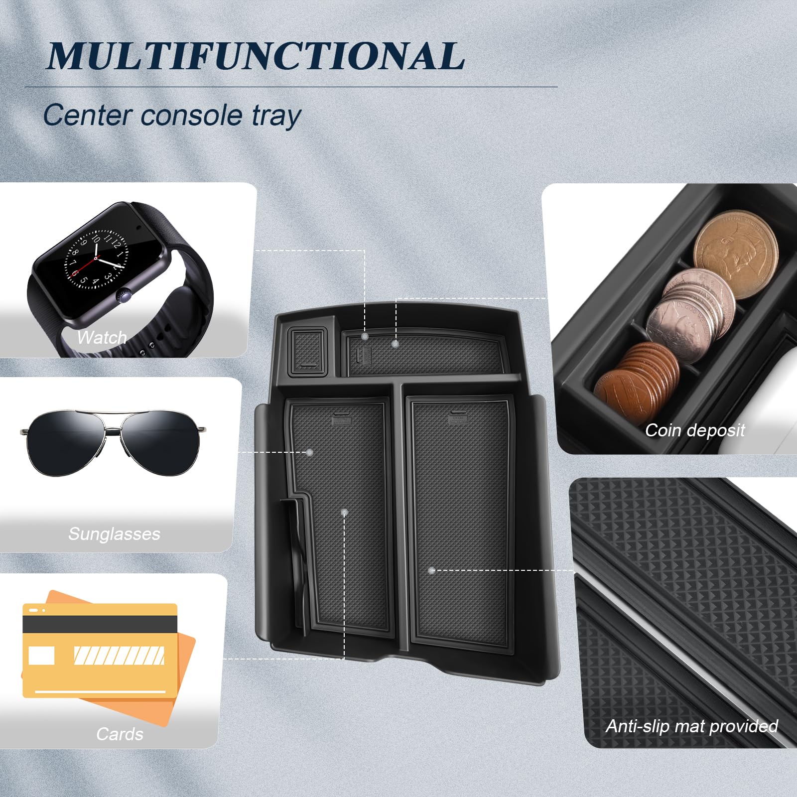 BIBIBO 2024 VW Atlas Center Console Organizer Tray - Custom Fit for 2024+ Volkswagen Atlas, Black Glove Box Insert & Storage Pallet - Perfect for Car Organization, Road Trips & Daily Commute