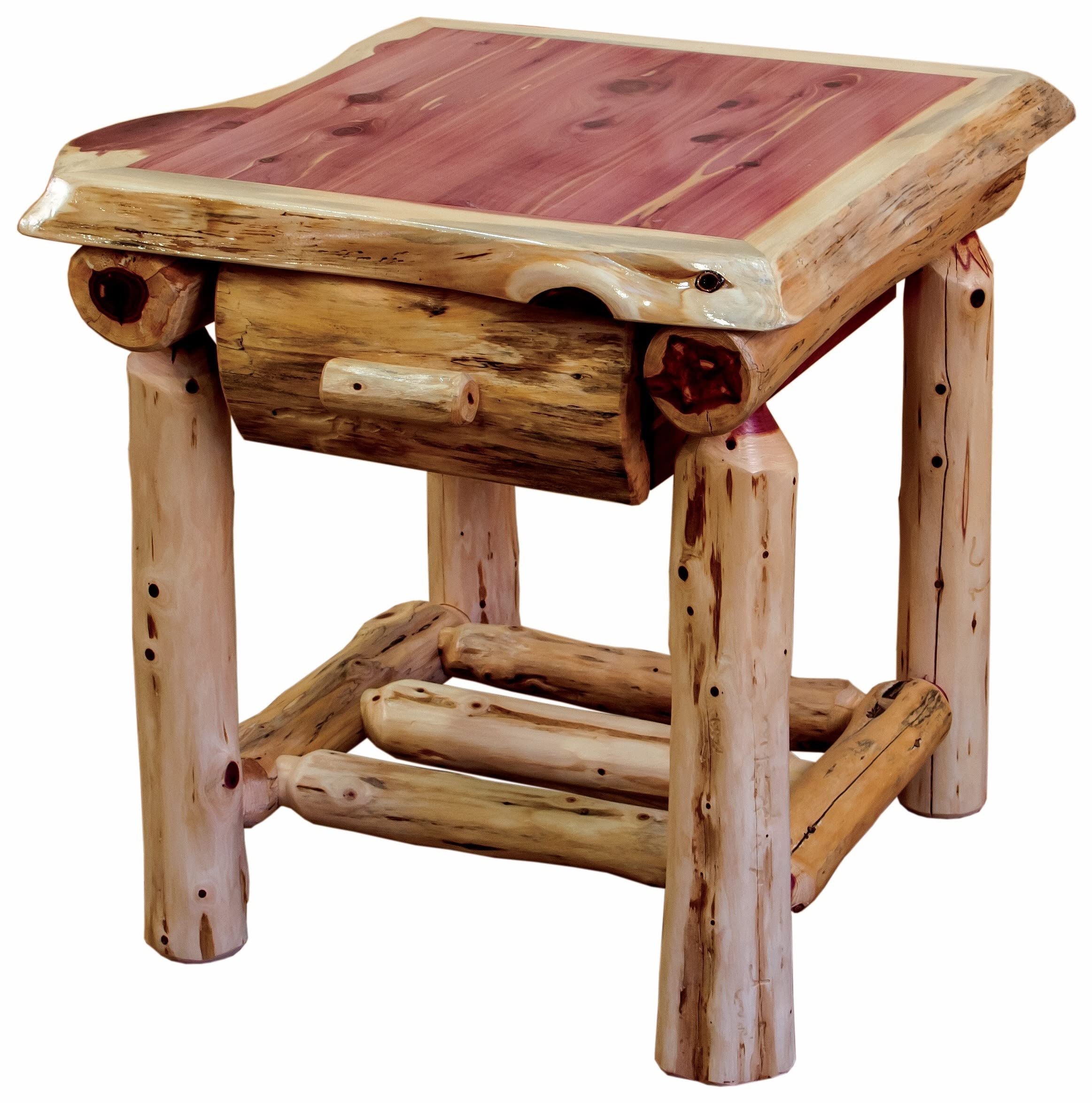 Red Cedar Log Nightstand with 1 Drawer - Rustic Bedroom Furniture by Furniture Barn USA - Perfect for Bedside Storage & Farmhouse Decor