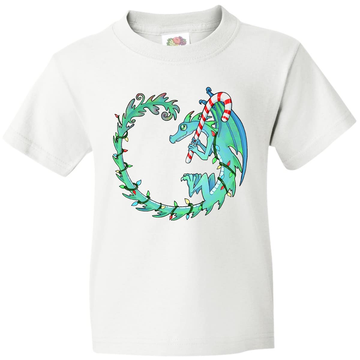 Inktastic Christmas Dragon with Candy Cane Youth T-Shirt - Festive Holiday Kids Apparel for Christmas Parties & Family Gatherings