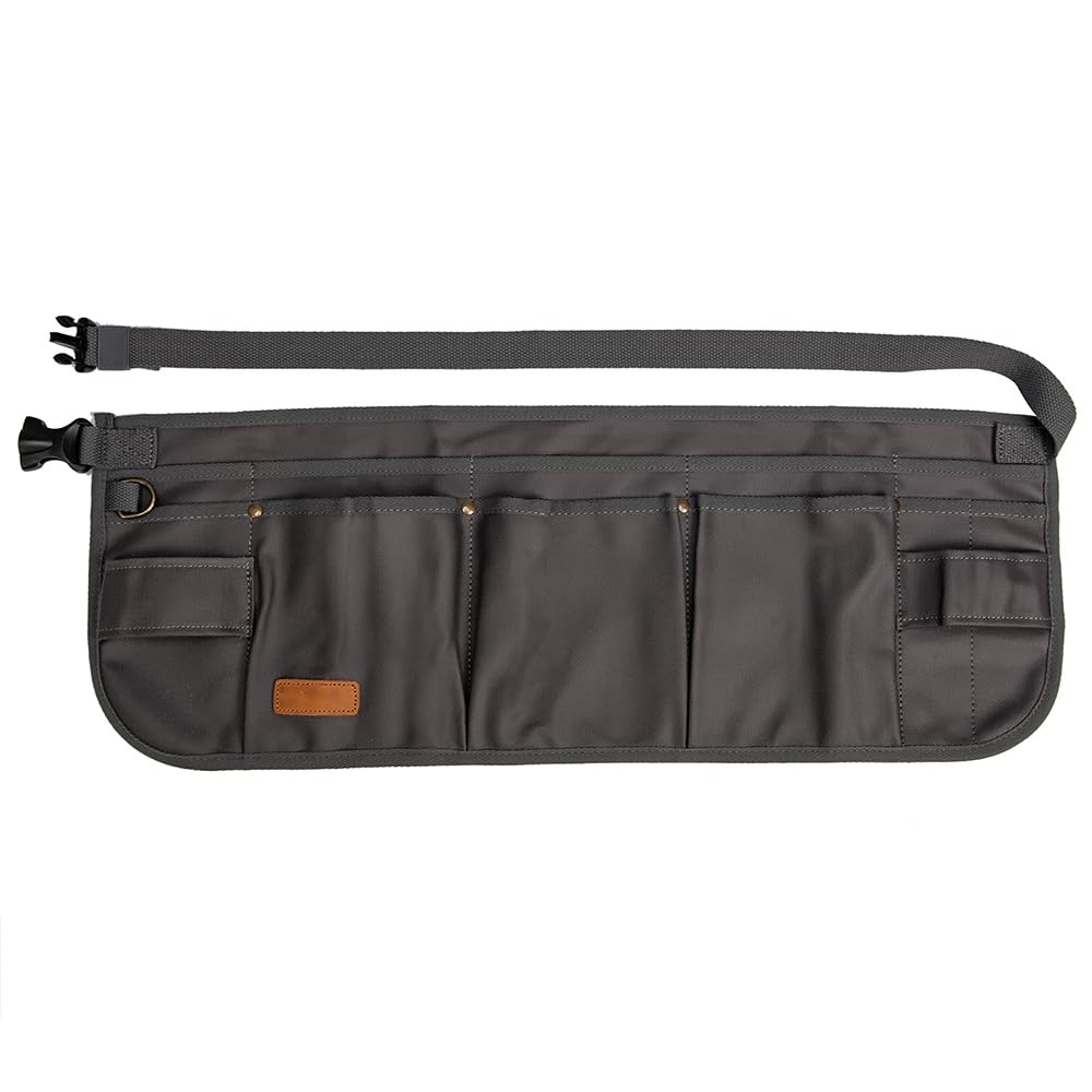 Heavy Duty Waxed Canvas Tool Waist Apron with 10 Pockets & 2 Hammer Loops - Adjustable Black Tool Belt for Carpenters, Electricians & DIY Projects - Perfect for Construction, Woodworking & Home Repairs