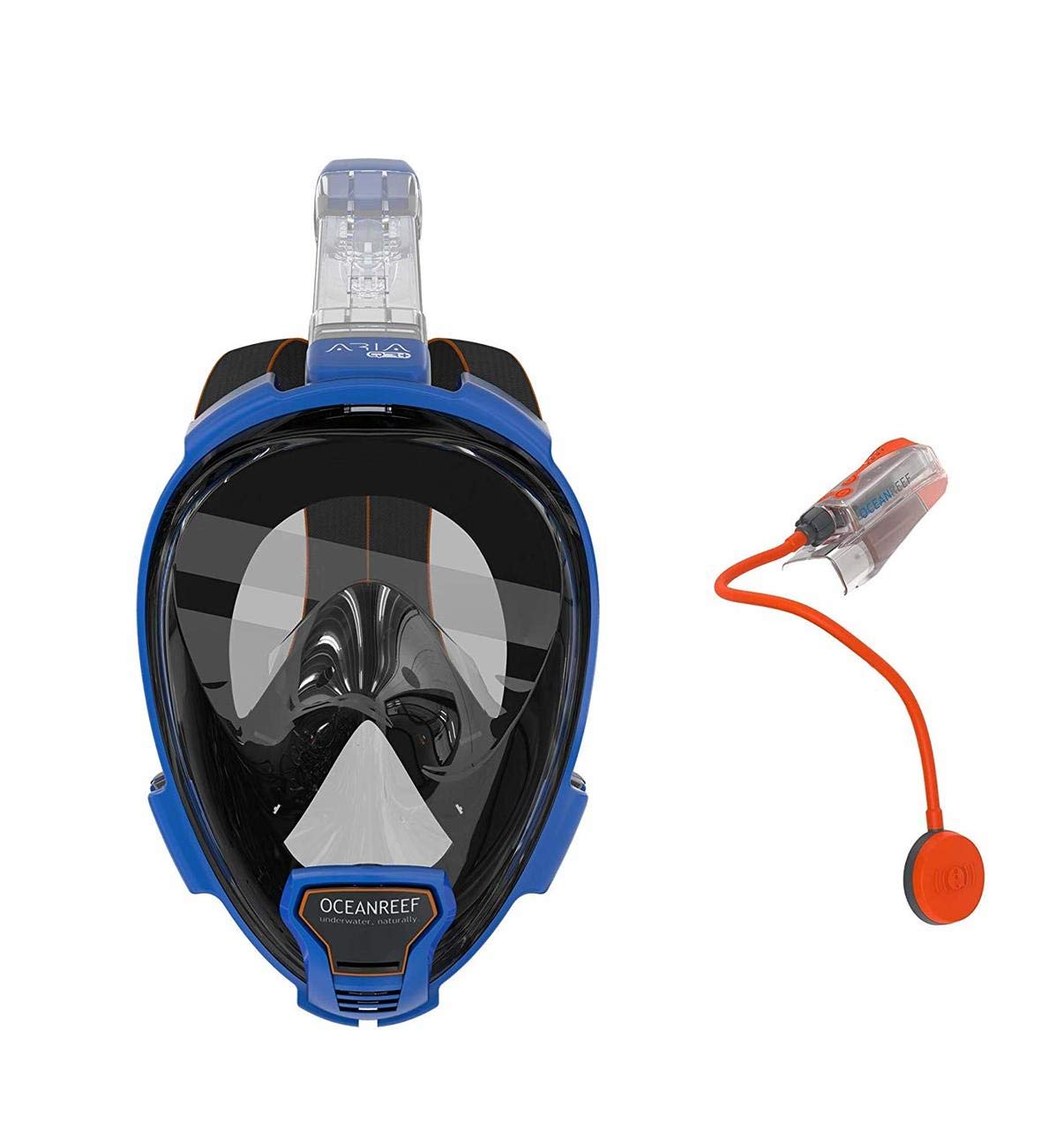 Ocean Reef Aria QR+ Full Face Snorkeling Mask with Camera Mount & Snorkie Talkie Communication System - Blue, Size S/M - Perfect for Underwater Photography & Family Snorkeling Adventures
