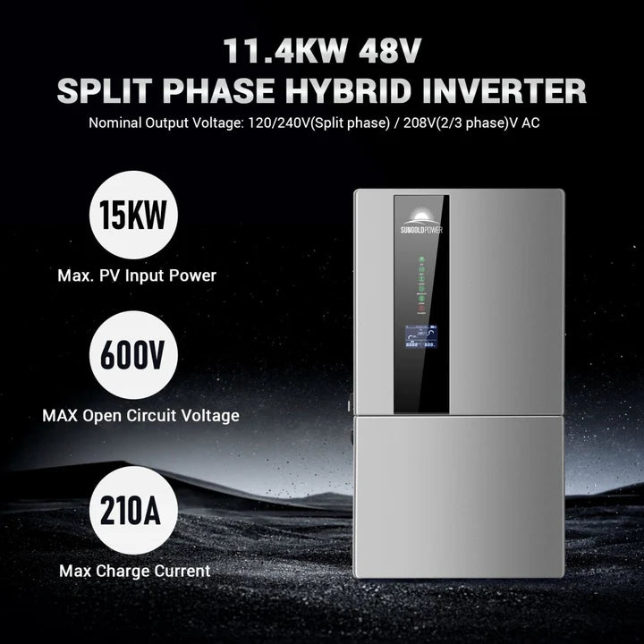 SunGoldPower 11.4KW 48V Split Phase Hybrid Solar Inverter for Home & RV Off-Grid Power System - Solar Energy Storage & Backup Solution for Residential and Mobile Applications