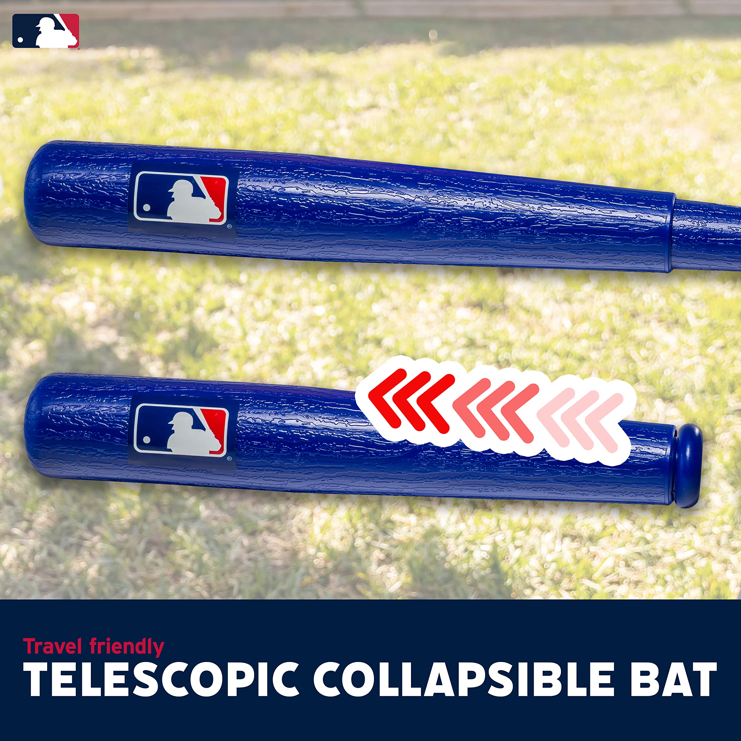 Franklin Sports Kids Baseball Pitching Machine - Pop A Pitch Batting Trainer with Youth Bat & 3 Plastic Balls - Perfect for Backyard Practice, Team Training & Birthday Gifts - Red/Blue Baseball Toy for Boys & Girls