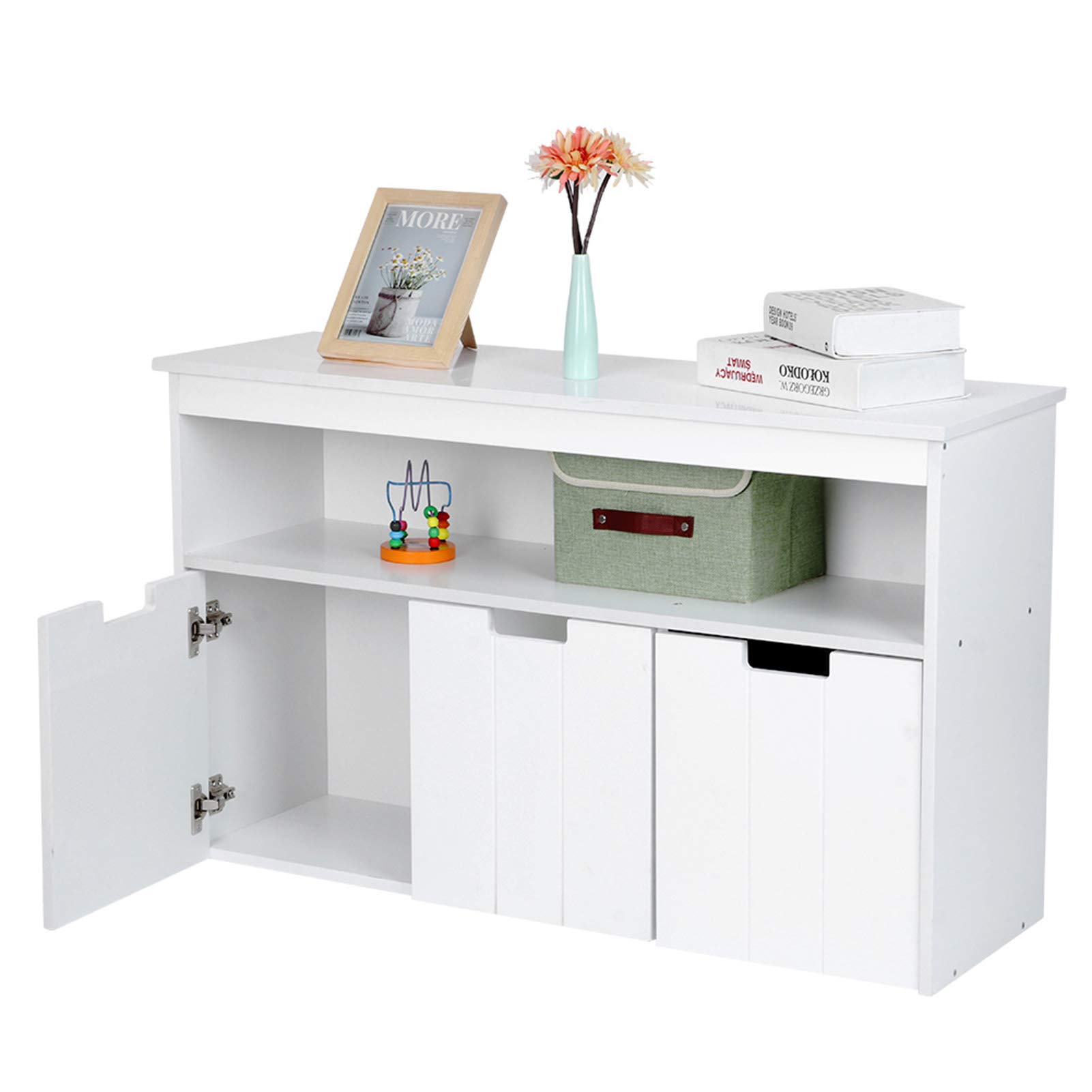 GOTOTOP Kids Toy Storage Cabinet - 3-Door Modern White Toy Chest Organizer for Bedroom, Nursery & Playroom | Durable Lateral File Cabinet & Shelf for Children's Toys & Books